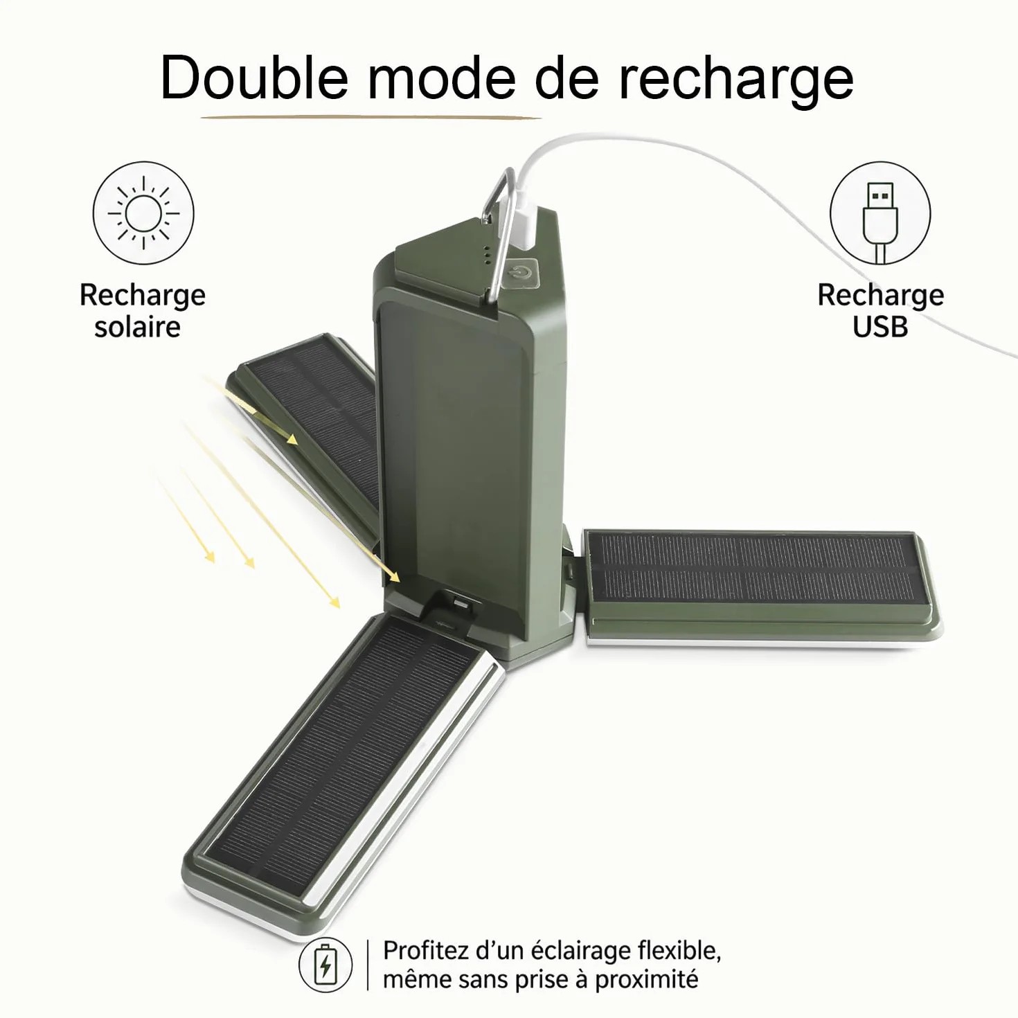 Lampe Parasol LED 500lm Éclairage Extérieur Rechargeable USB Solaire 3 Températures de Couleur Résiste à l'Eau Jardin Terrasse