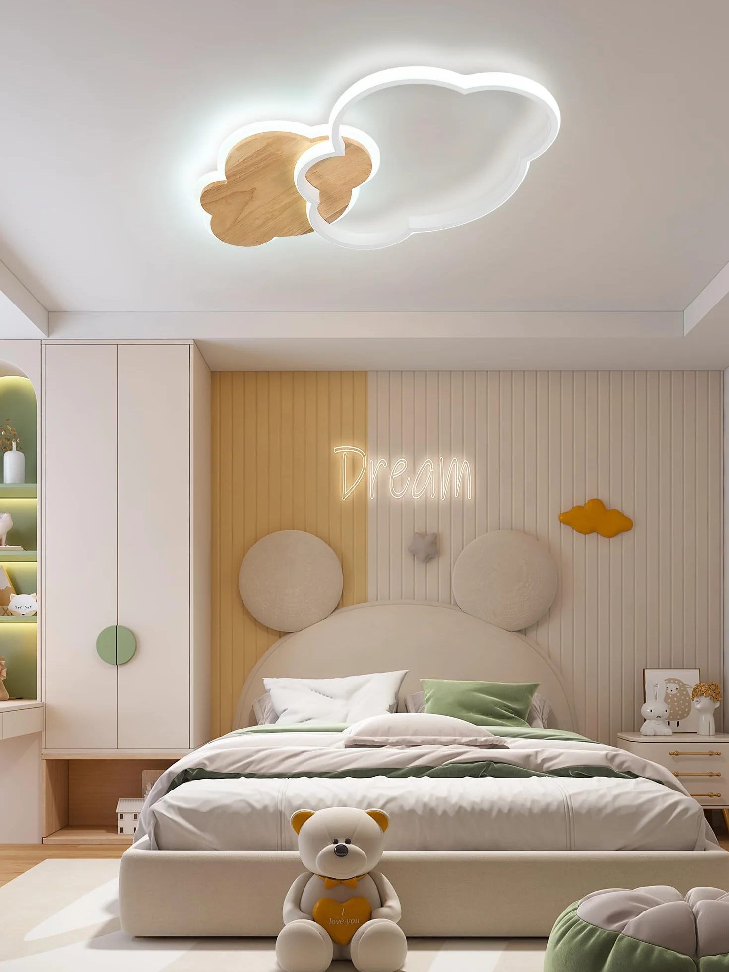 Plafonnier LED nuage 40CM 22W Dimmable avec Télécommande 3000K-6000K pour Chambre Enfant