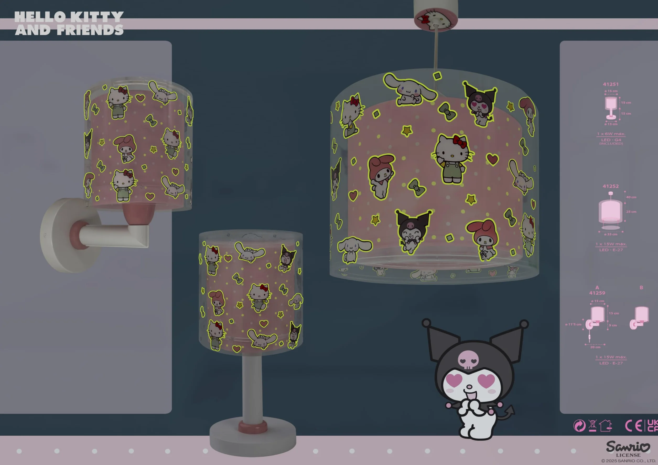 Dalber Lustre Chambre Lampe Suspension Enfand Hello Kitty And Friends My Melody Cinnamoroll Kuromi E27 Rose