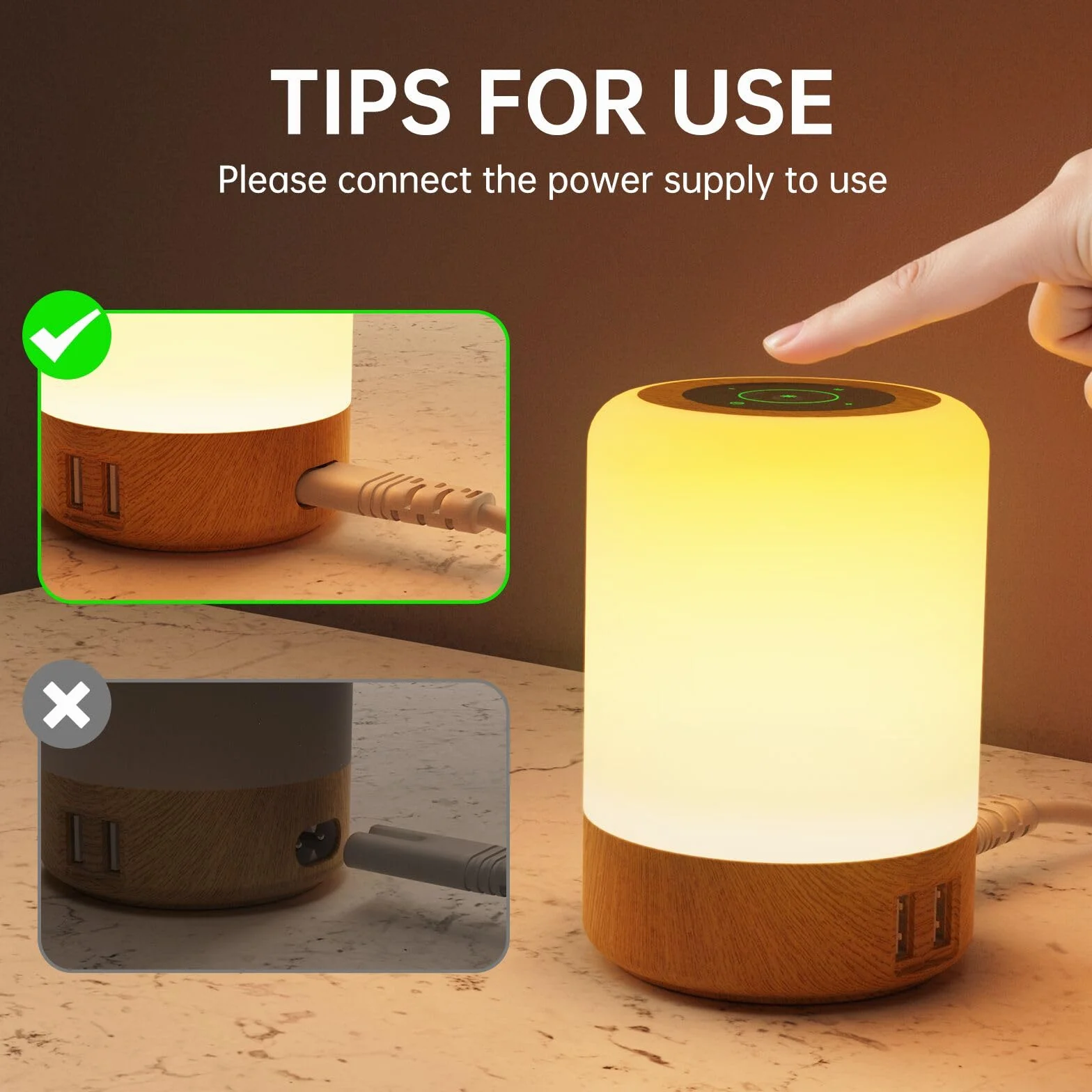 Lampe de Chevet LED Tactile avec 4 Ports USB-A, 8 Couleurs, 10 Niveaux de Luminosité, Veilleuse pour Chambre