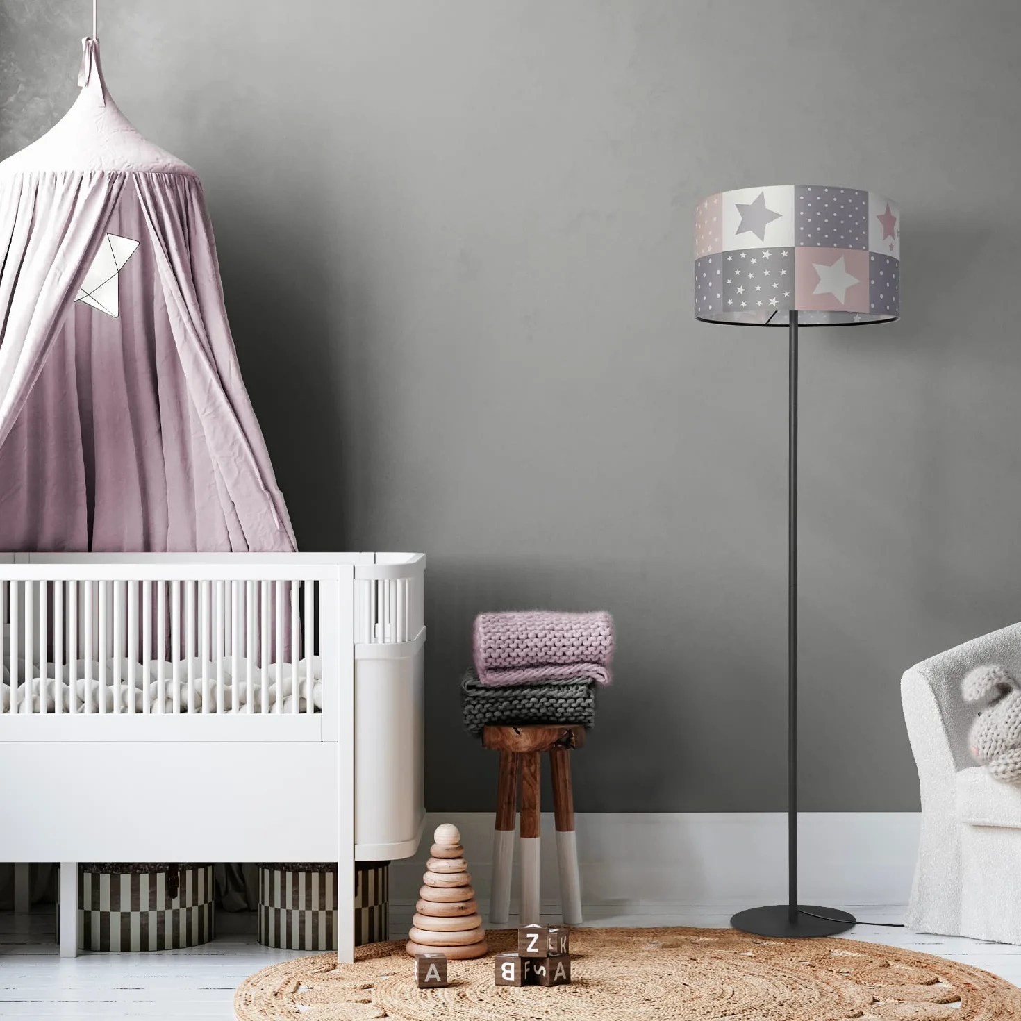 Paco Home Lampadaire Chambre Enfant Abat-Jour Rond Tissu E27