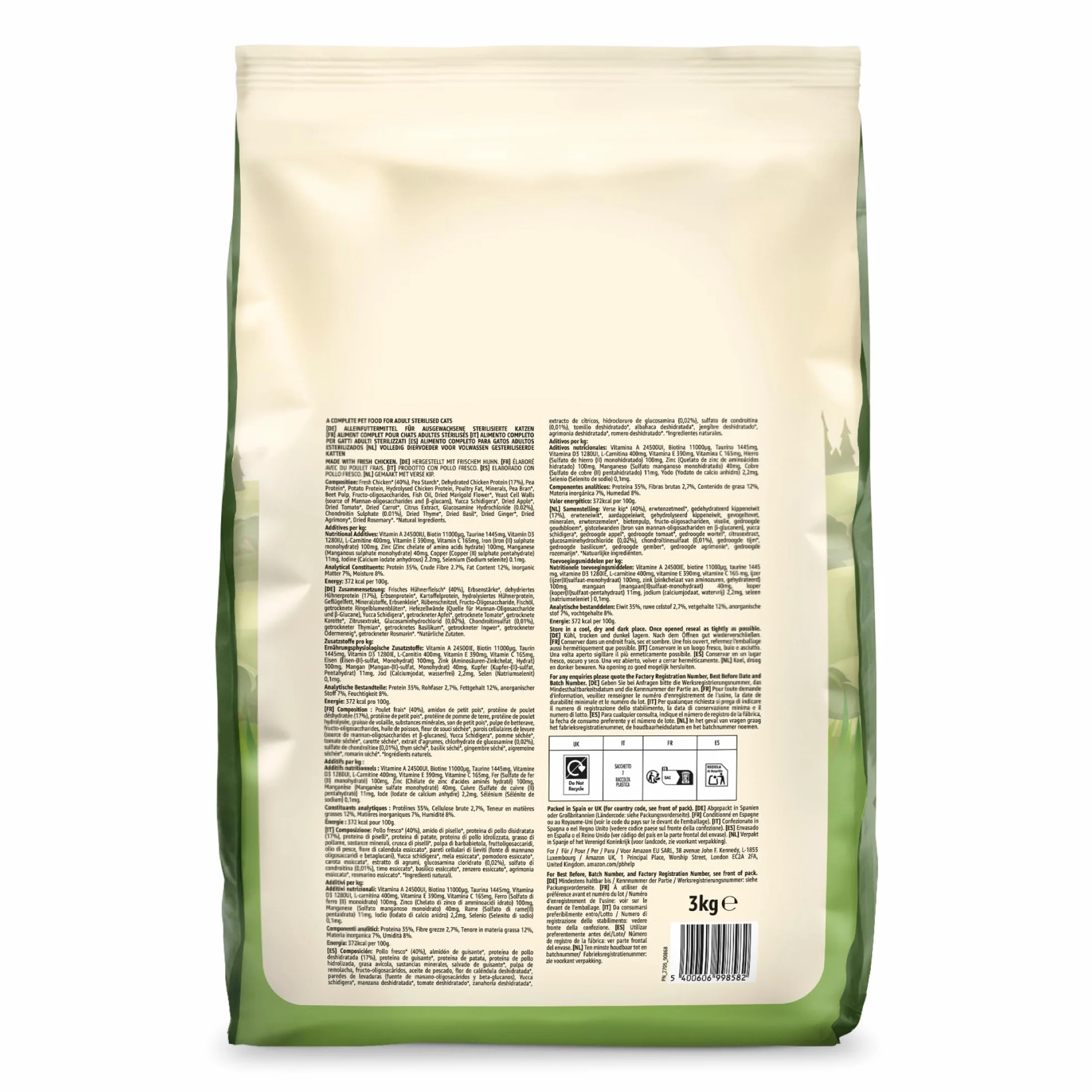 Amazon Aliment pour chat adultes stérilisés sans céréale, viande fraîche de poulet 3 kg