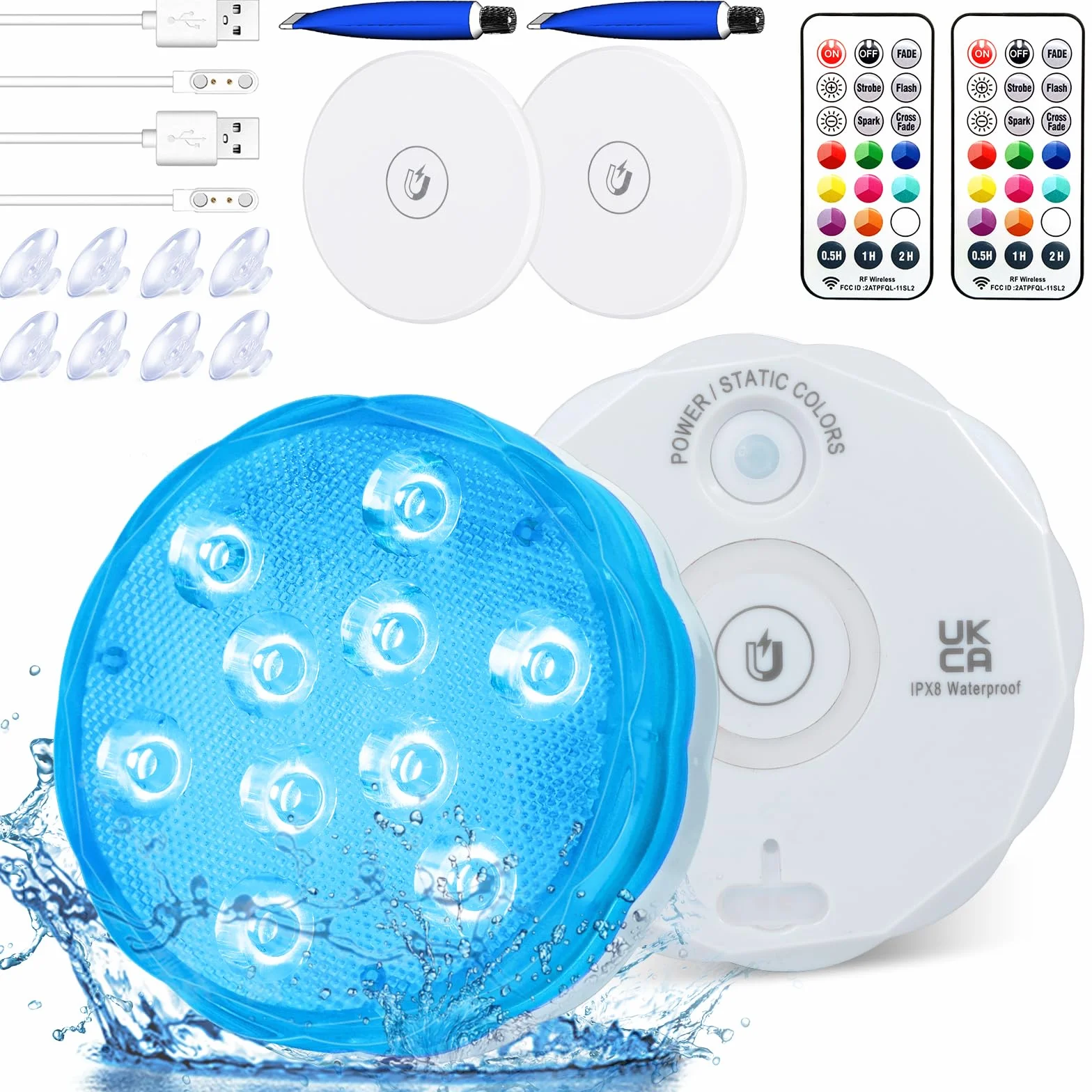 Lampes LED submersibles rechargeables avec télécommande, changement de couleur, étanches pour aquarium piscine douche jacuzzi