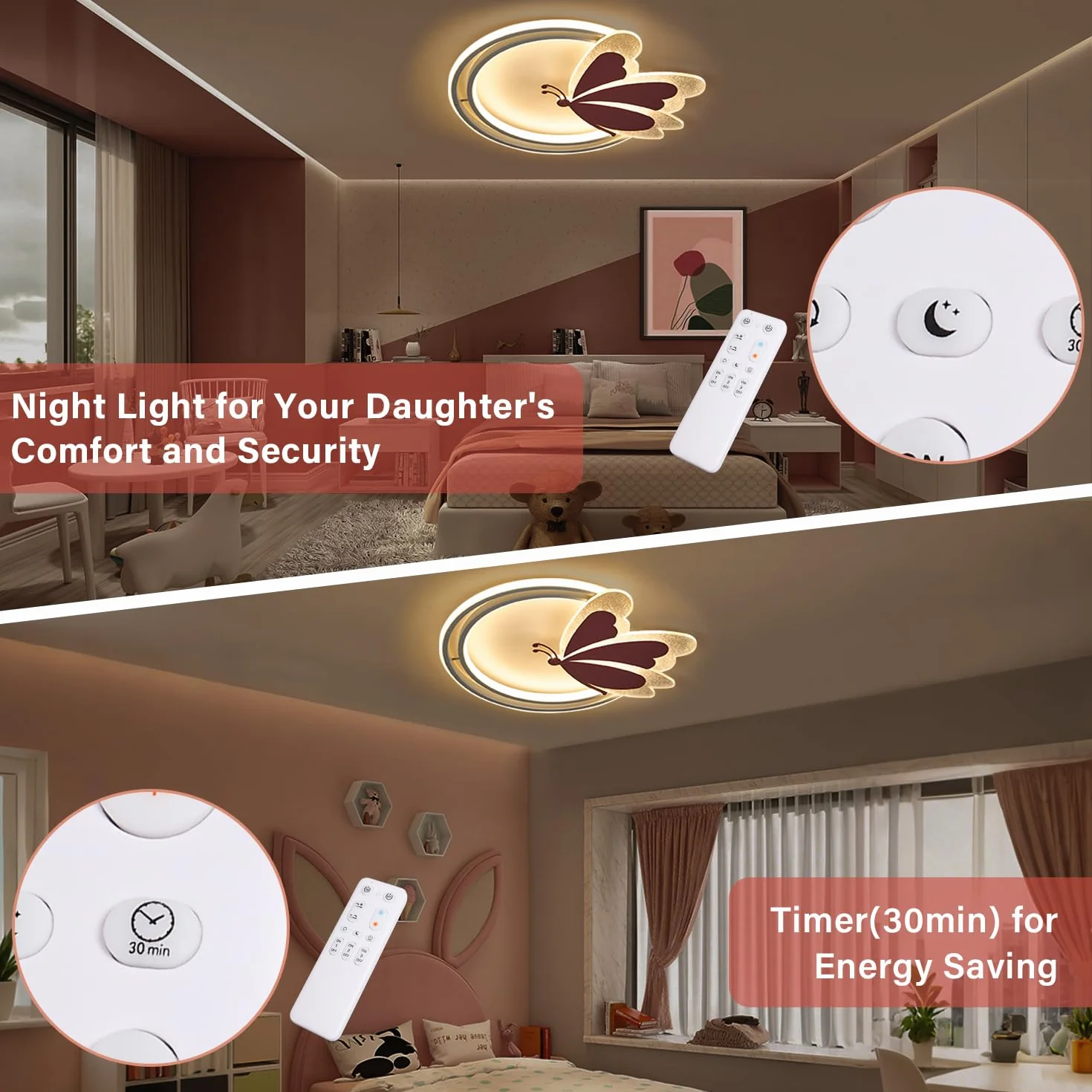 Plafonnier LED Papillon 48W avec Télécommande 4800lm Température Réglable 3000-6500K 47×40cm Métal