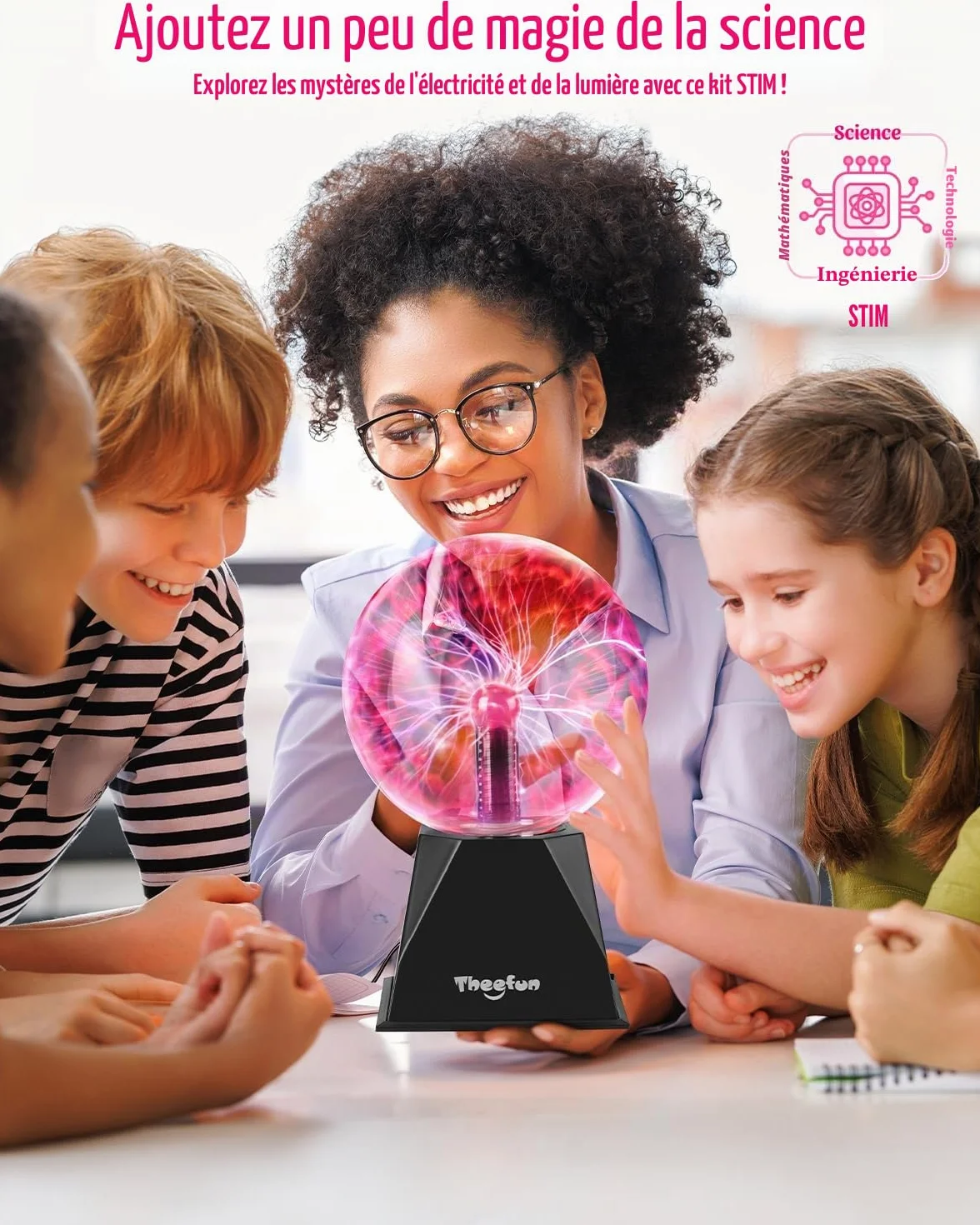 Theefun Lampe Plasma 6 Pouces, Boule Plasma Magique Interactive Touch Son Globe Plasma Éducatif Physique Décorative pour Fêtes Anniversaire (Rouge)
