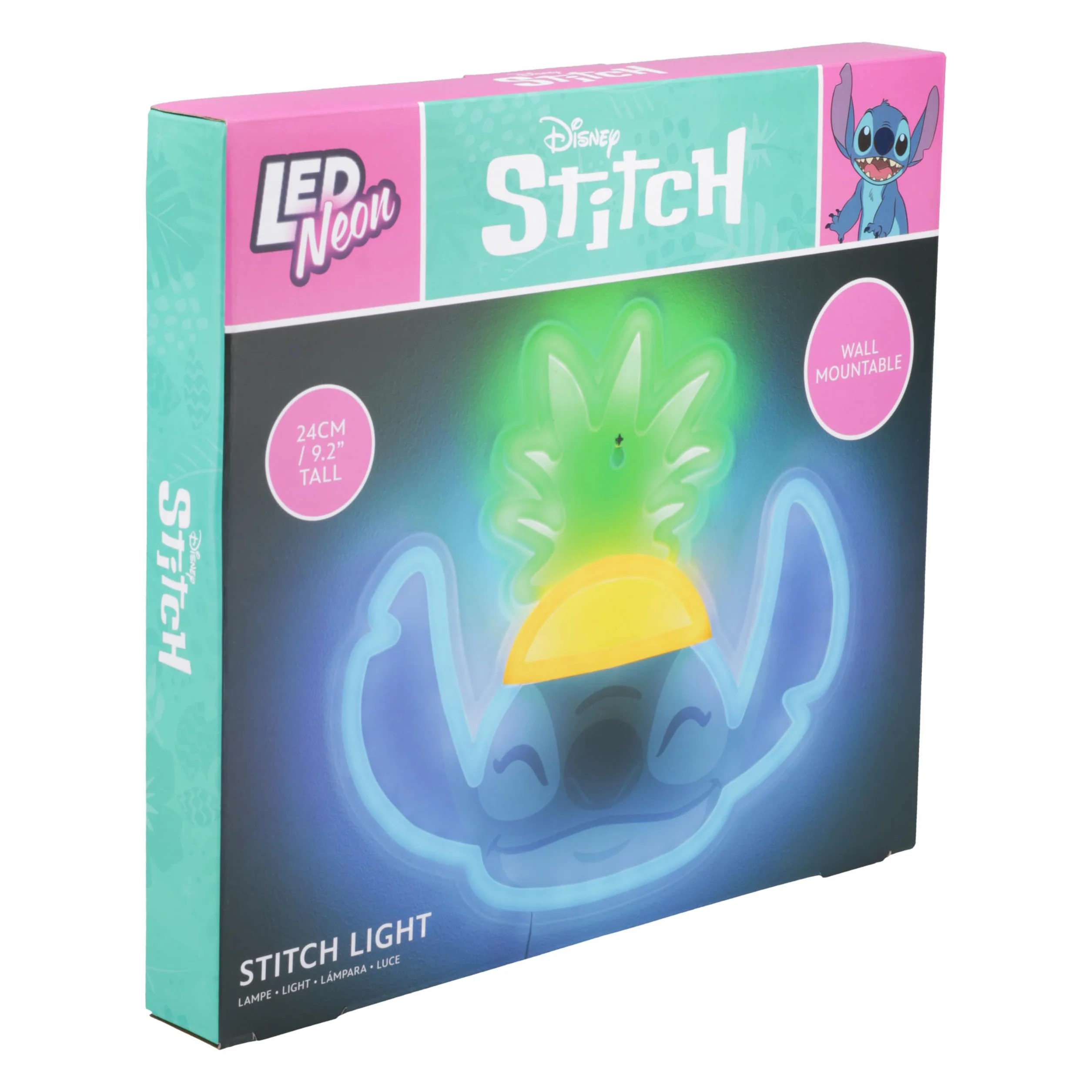 Paladone Applique murale néon LED Lilo & Stitch avec ananas, sous licence officielle Disney