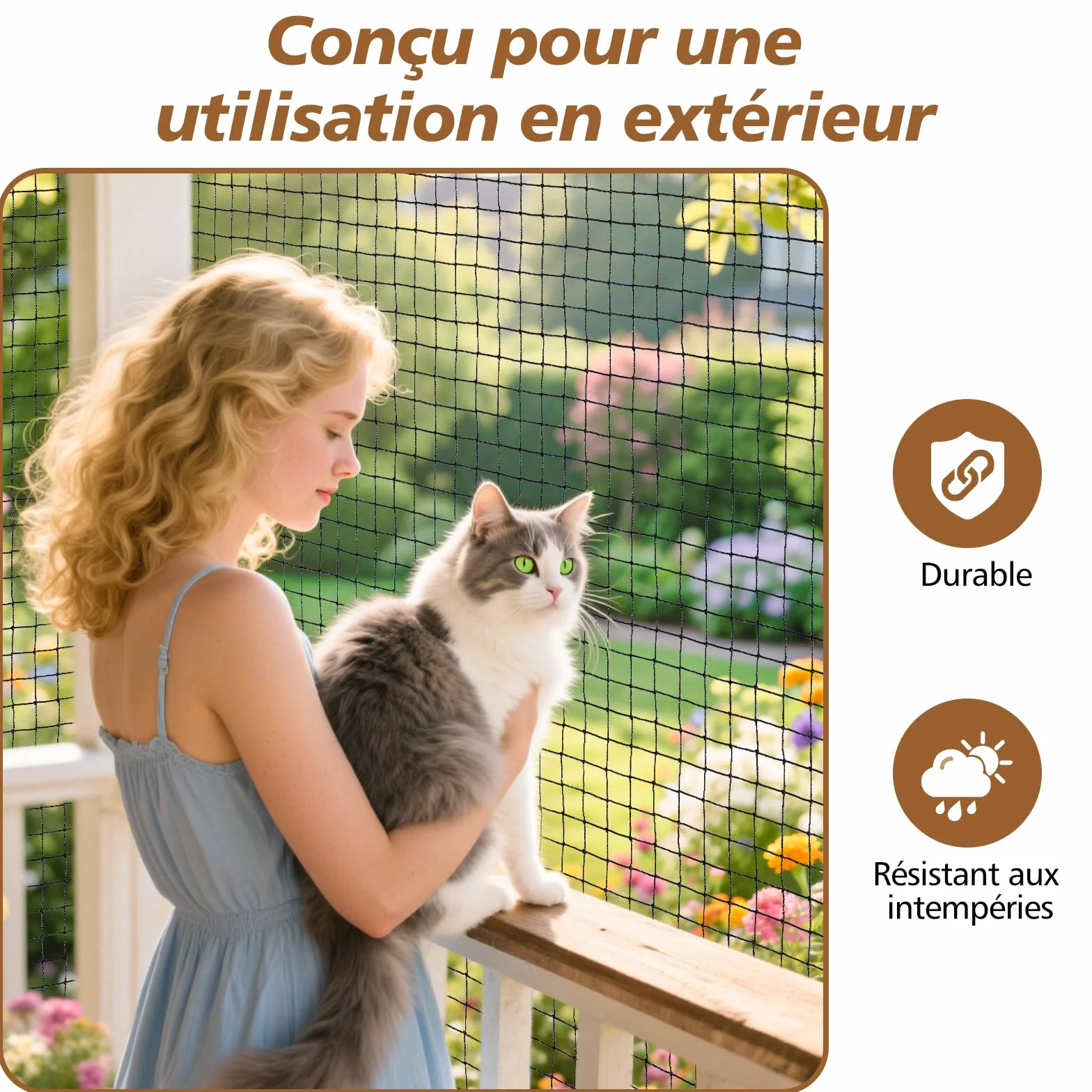 Filet de Balcon sans Percer Renforcé 3x2M Protection Chat avec Crochets Adhésifs Silicone