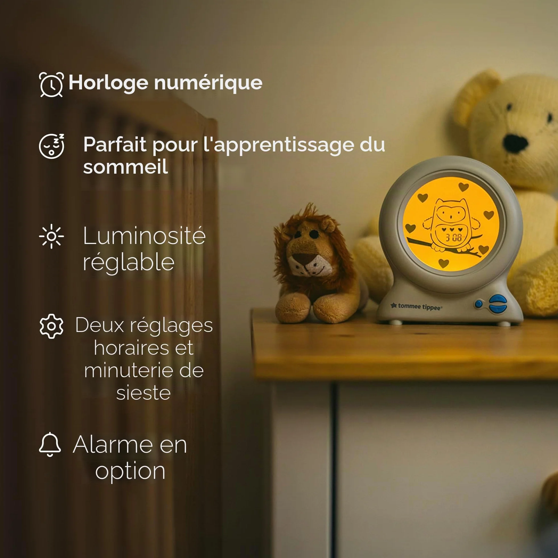 Tommee Tippee Groclock Sleep Trainer Réveil et Veilleuse pour Jeunes Enfants Alimenté par USB