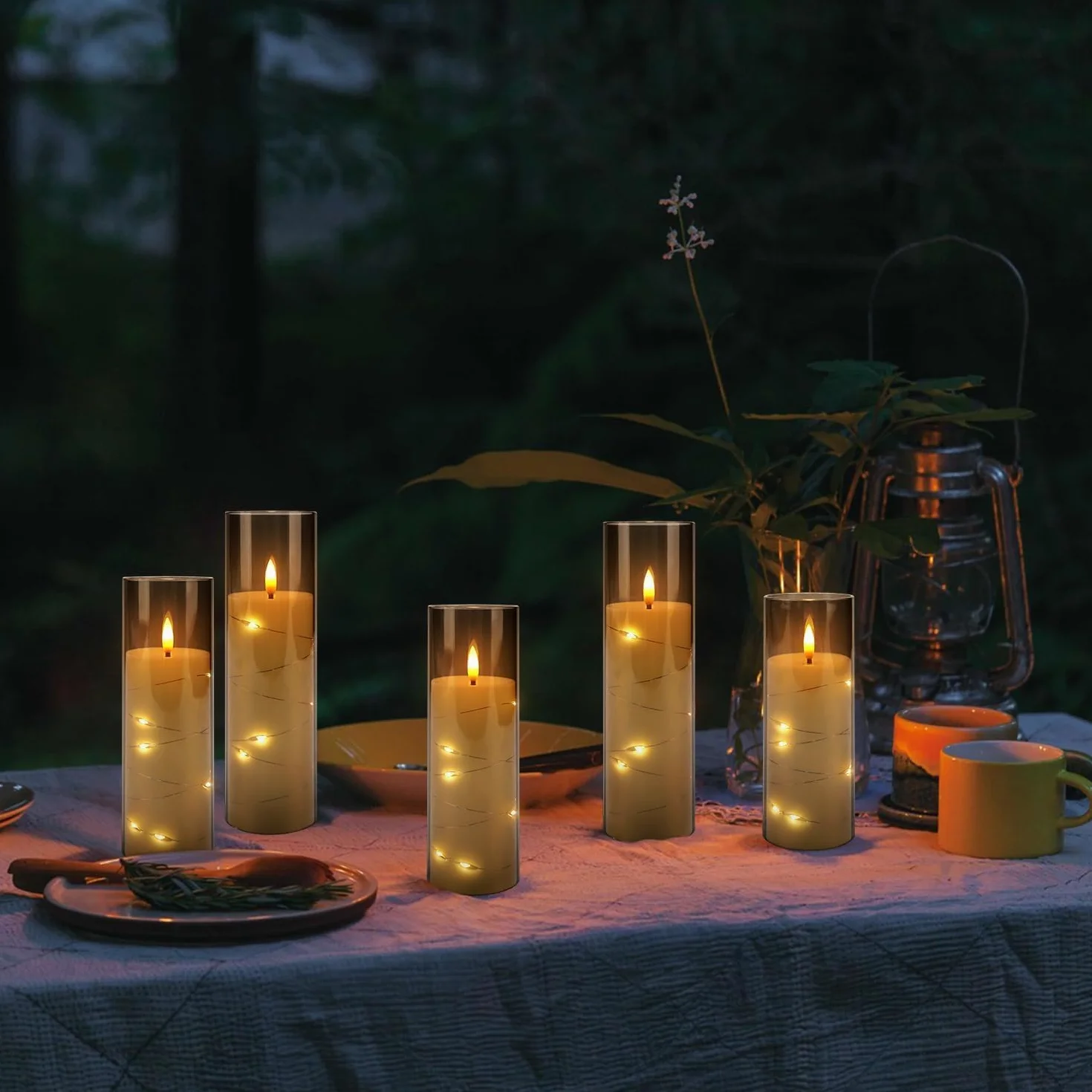 LIVEN Lot de 12 bougies piliers LED sans flamme vacillante avec mèche réaliste D 2,2 x H 12,7-17,8 cm Gris