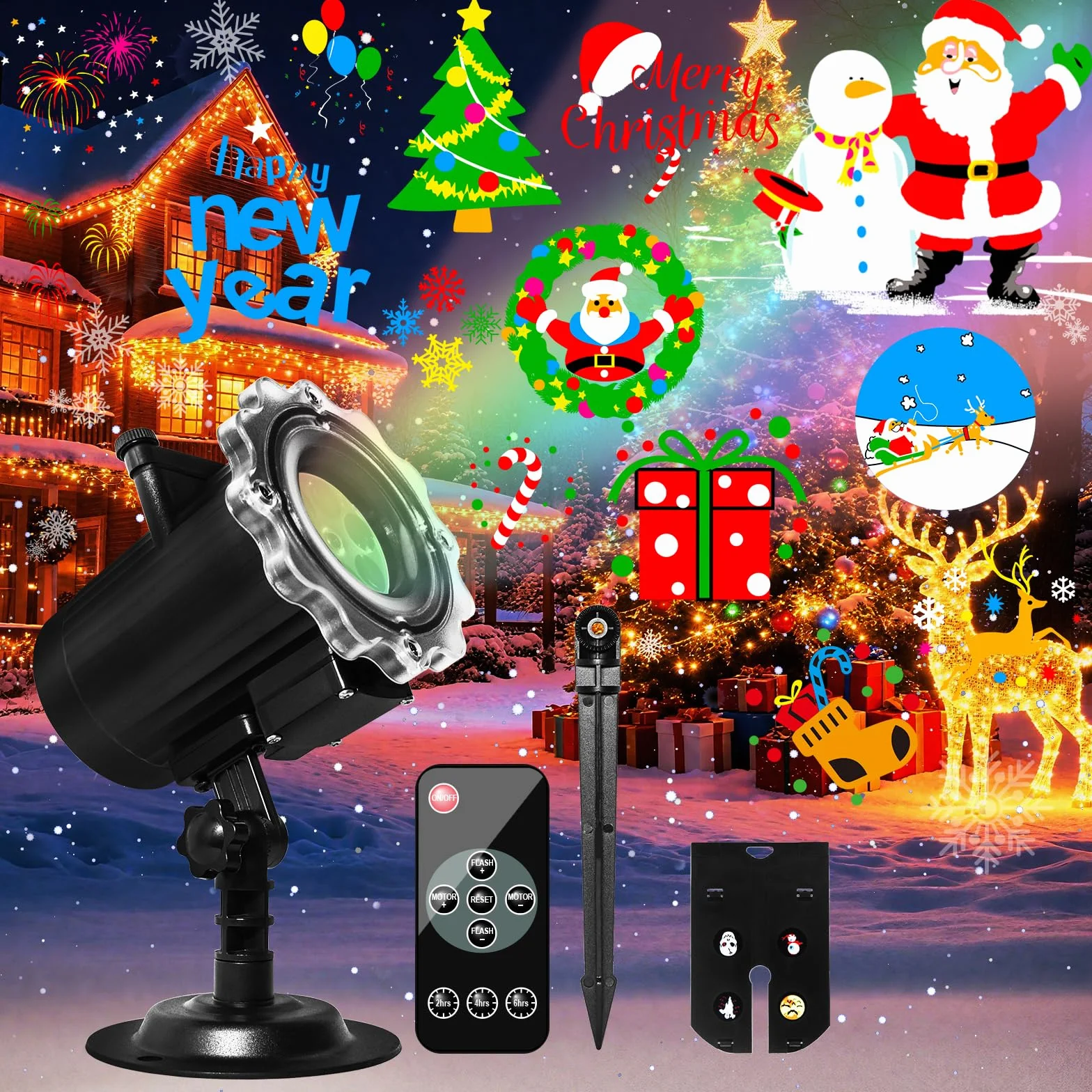 MOSSNDAR Projecteur Noël Extérieur LED 64 Motifs Étanche avec Télécommande
