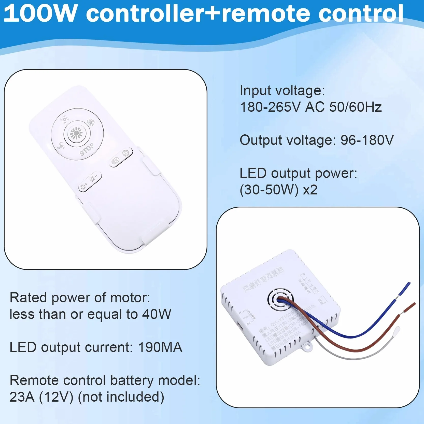 Ventilateur de Plafond avec Lumière Télécommande 100 W Accessoires 30-50 W x 2