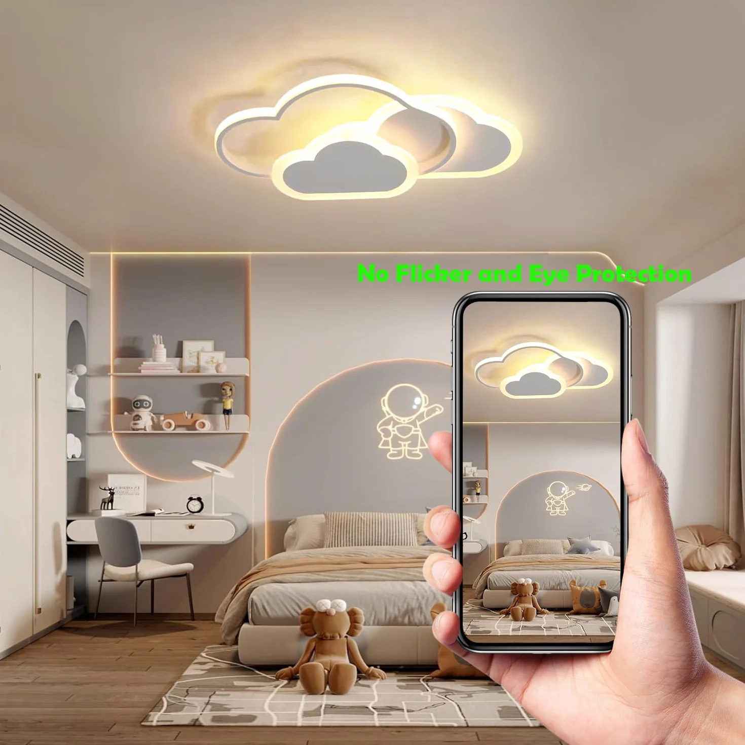 Plafonnier LED Dimmable 32W 42cm avec Télécommande pour Chambre Enfant Salon Blanc