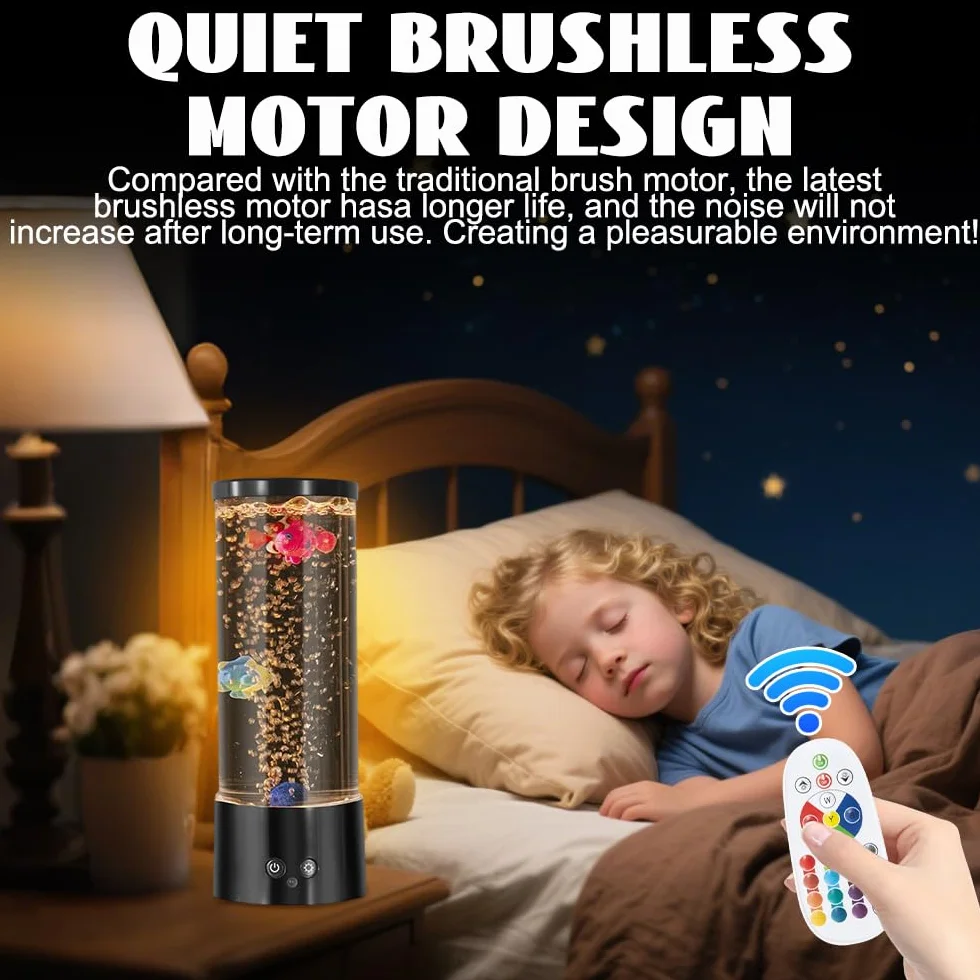 Lampe à Lave LED avec Télécommande, 16 Couleurs, 4 Modes, Faux Aquarium Poisson, Veilleuse Maison