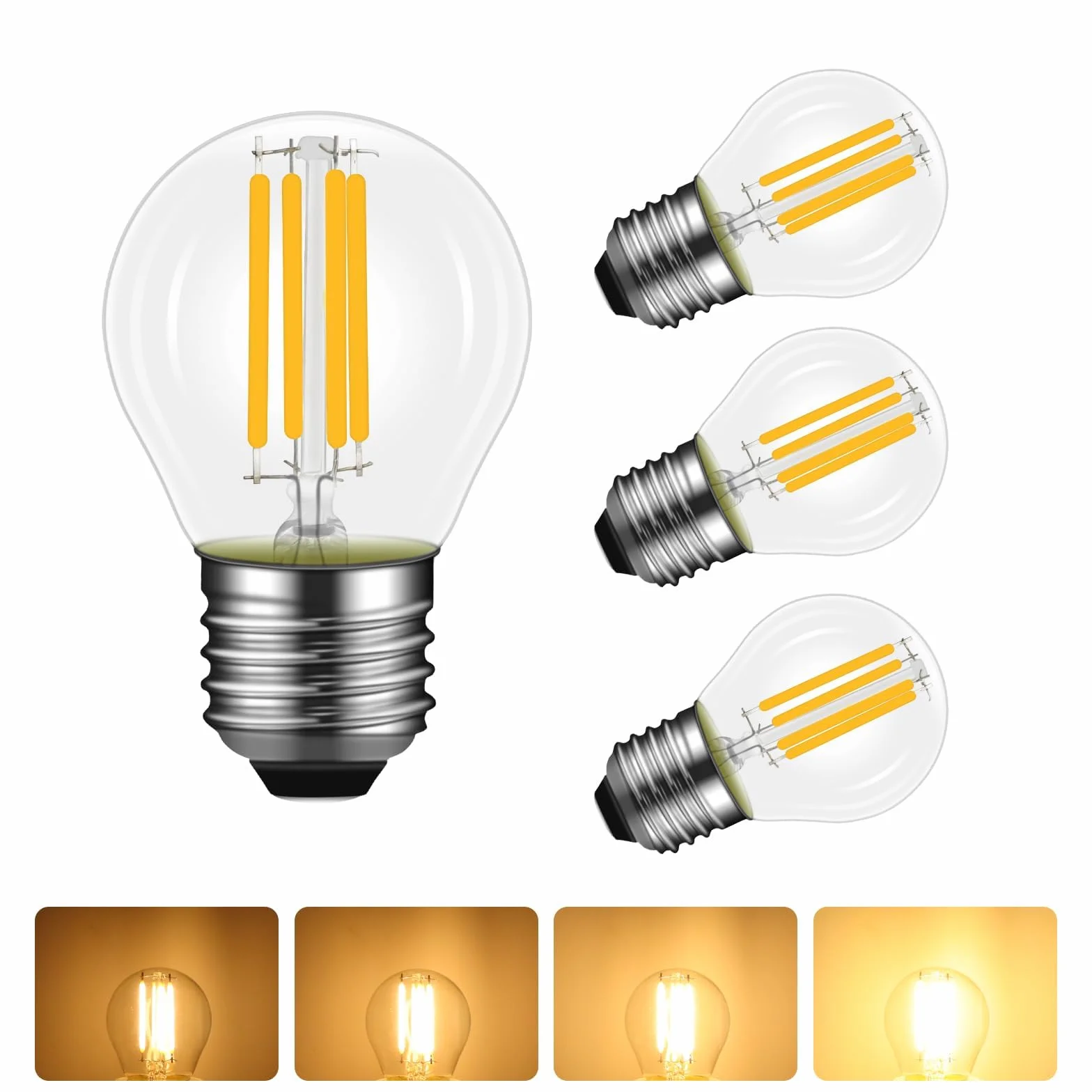 Lot de 4 Ampoule LED E27 4W Filament Dimmable Blanc Chaud 2700K 400 Lumen G45/P45 Forme Vintage