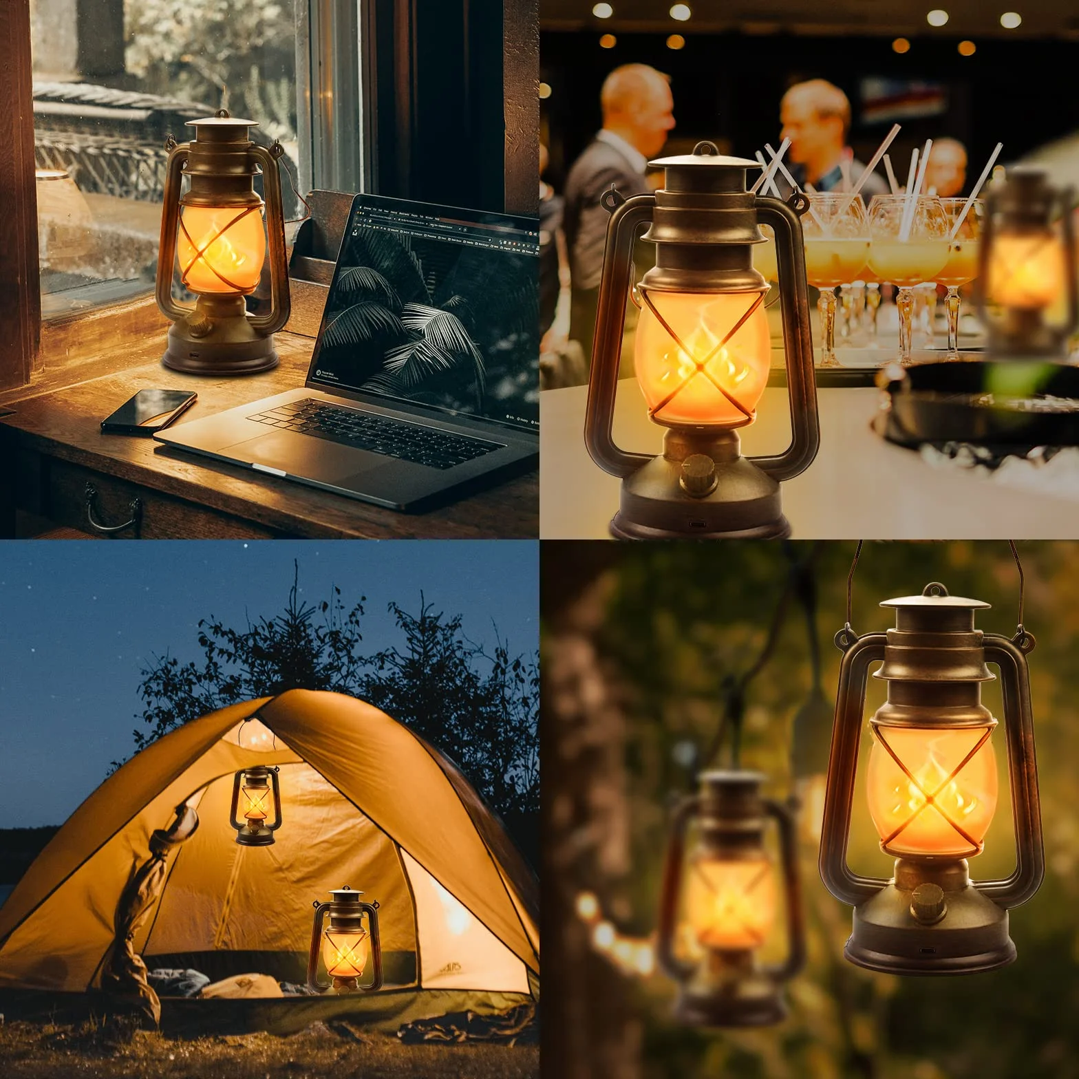 Lanterne LED Extérieure Vintage Jardin avec Télécommande 4 Modes Sans Fil Effet Flammes 2 Pack