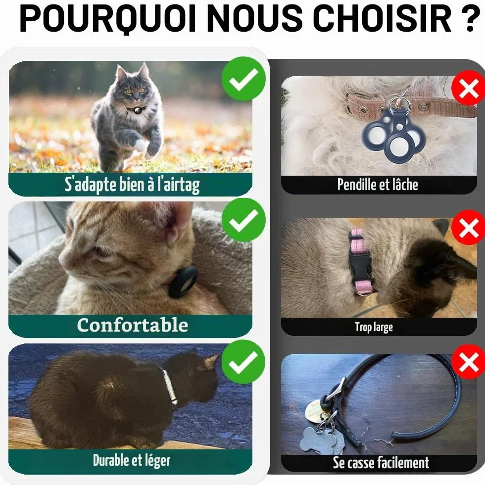 Collier Chat Airtag Anti-étranglement avec Protecteur et Cloche, Large 1 cm, Léger, Noir