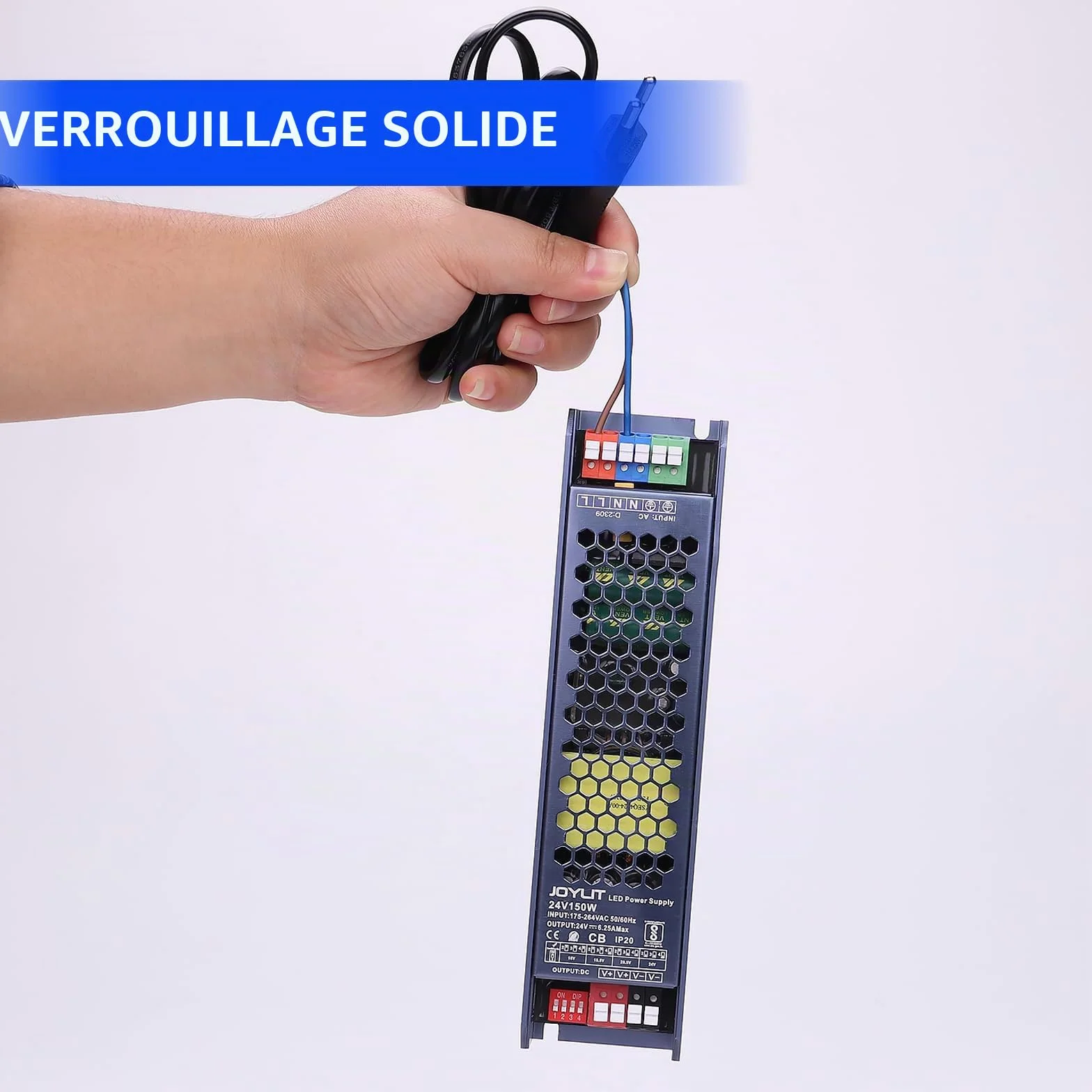 JOYLIT Alimentation 24V 150W Professionnelle, Transformateur AC-DC 24 Volt 6.25A Ultra Mince, Réglage Tension 4 Niveaux 24VDC LED Driver