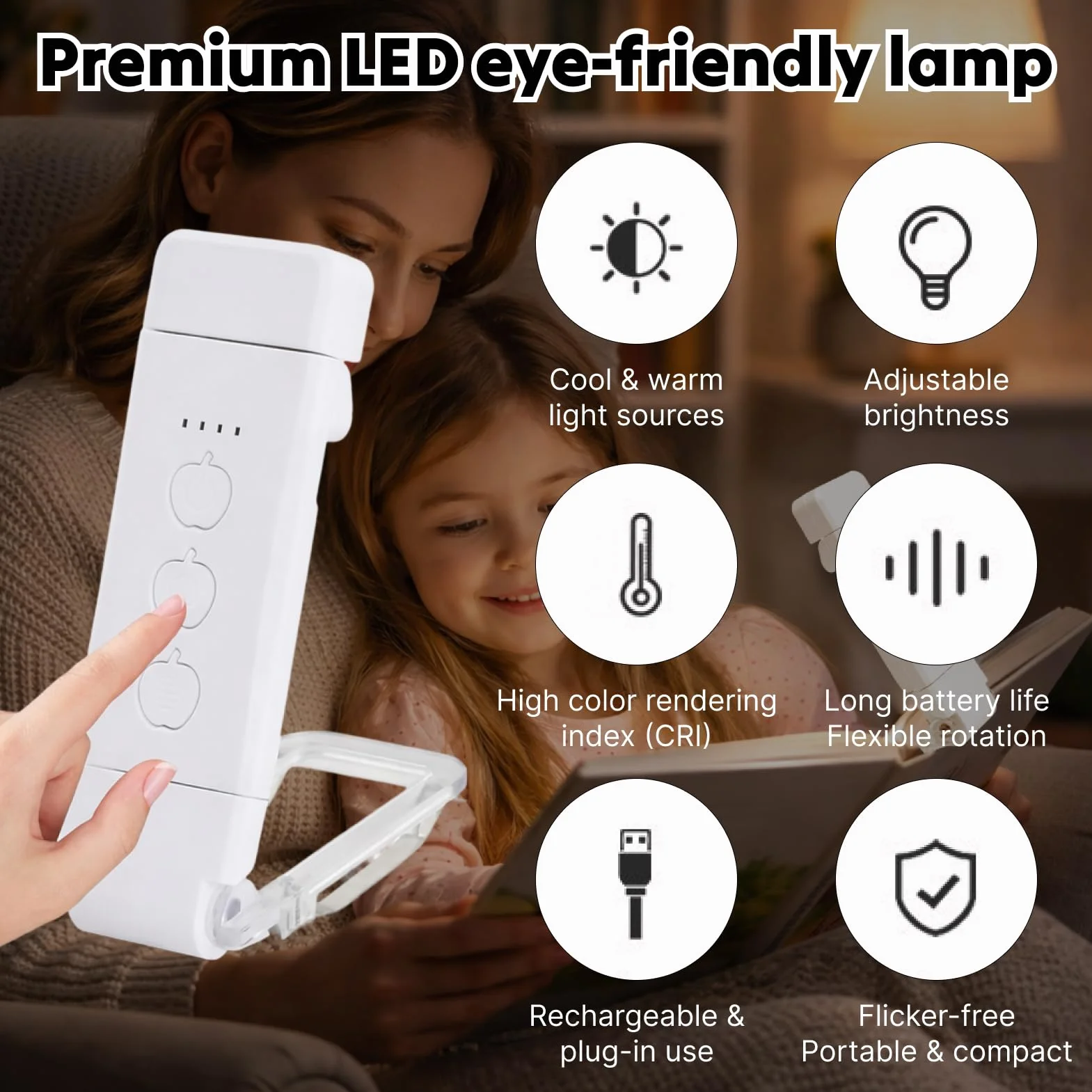 Lampe de Lecture Rechargeable à Clip, 3 Températures × 5 Niveaux, Batterie 500 mAh USB
