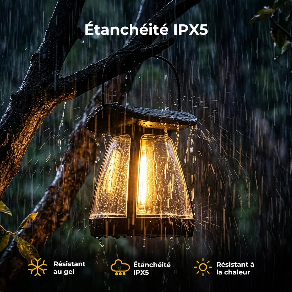 OUSFOT Lanterne Solaire Extérieur IP65 2 Pièces Lampes de Camping pour Jardin Balcon