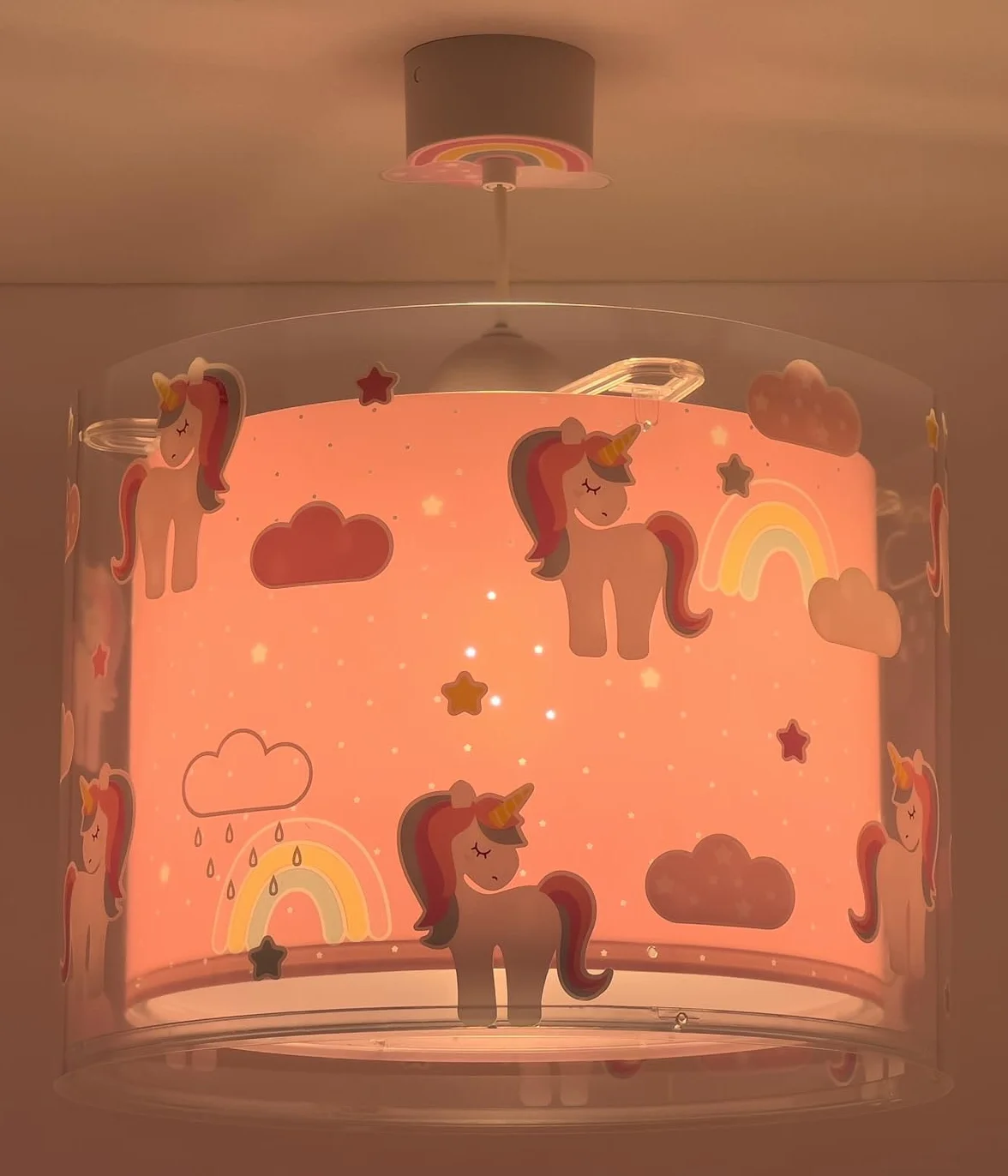 Dalber Lustre Chambre Lampe Suspension Plafonnier Enfants Unicorns Licornes Jaune E27