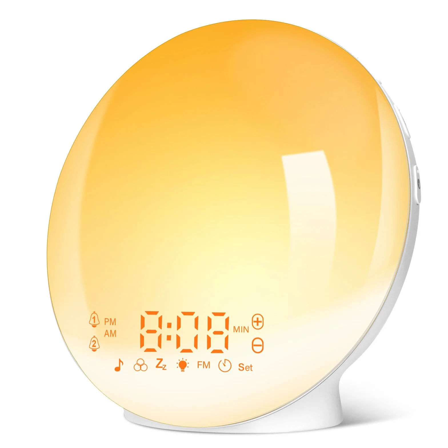 Eveil Lumière LED Radio Réveil Matin Lumineux Lampe de Chevet 20 Niveaux Luminosité Simulateur Aube Crépuscule 2 Réveils 7 Sons Naturels Snooze Veilleuse 11 Couleurs