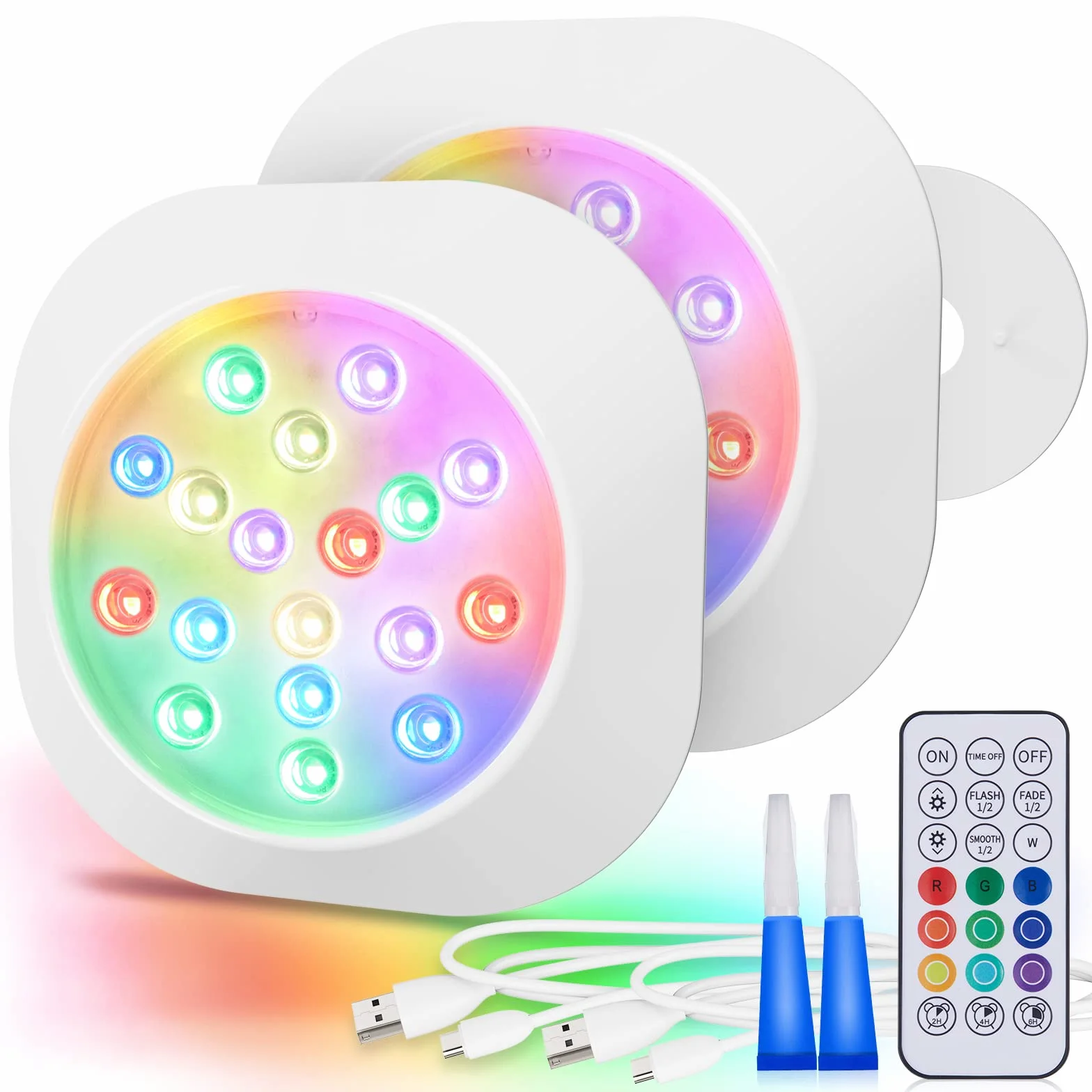 LyLmLe Rechargeable LED Submersible Light 14cm RGBW IP68 Étanche avec Télécommande, Lumières sous-marines Magnétique Lot de 2
