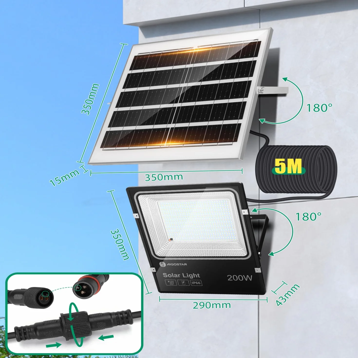 Aigostar Projecteur Solaire LED d'extérieur 16000mAh IP66 Dimmable 3000-6500K avec Télécommande