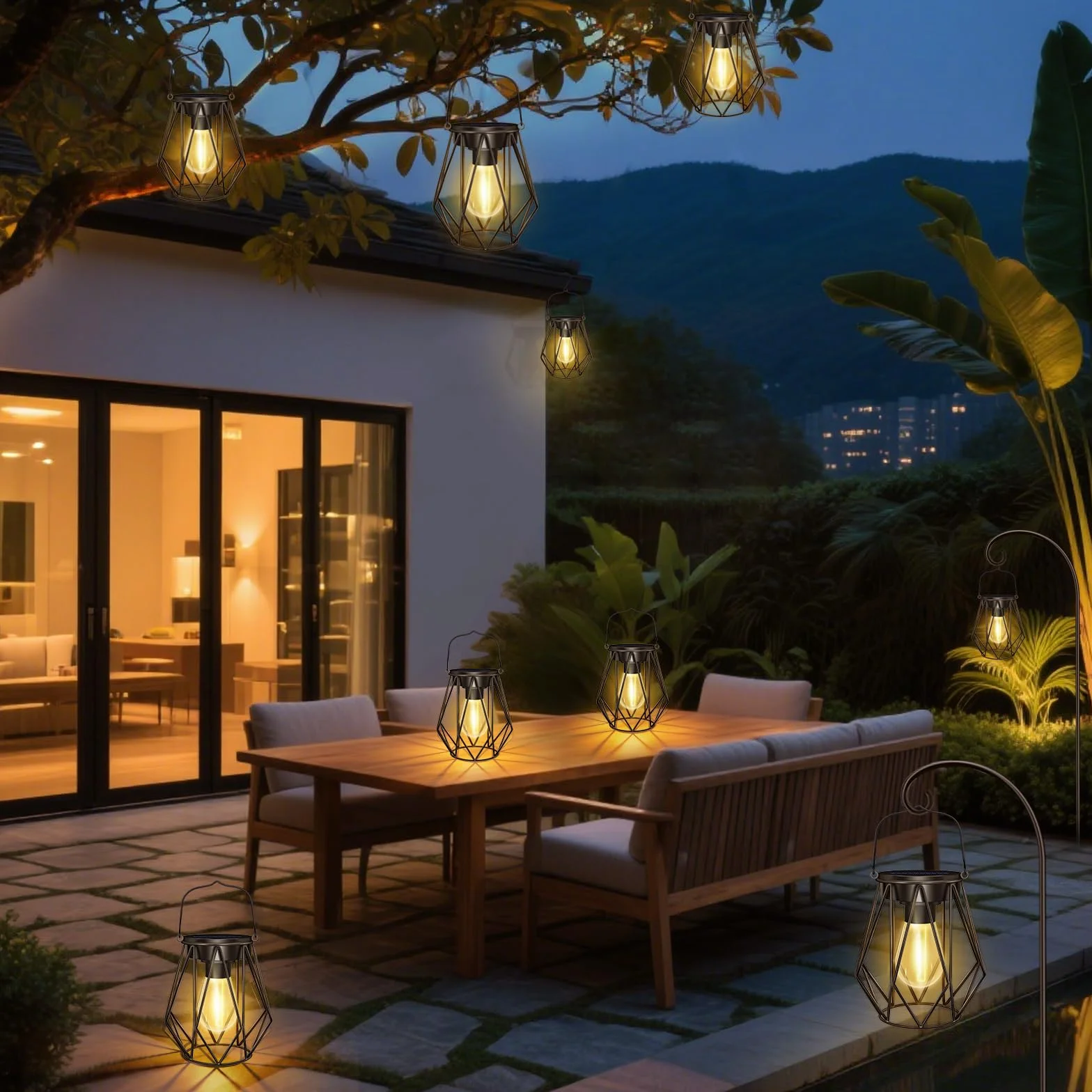 Lanterne Solaire Exterieur Jardin IP65 Étanche LED Métal 2 Pièces