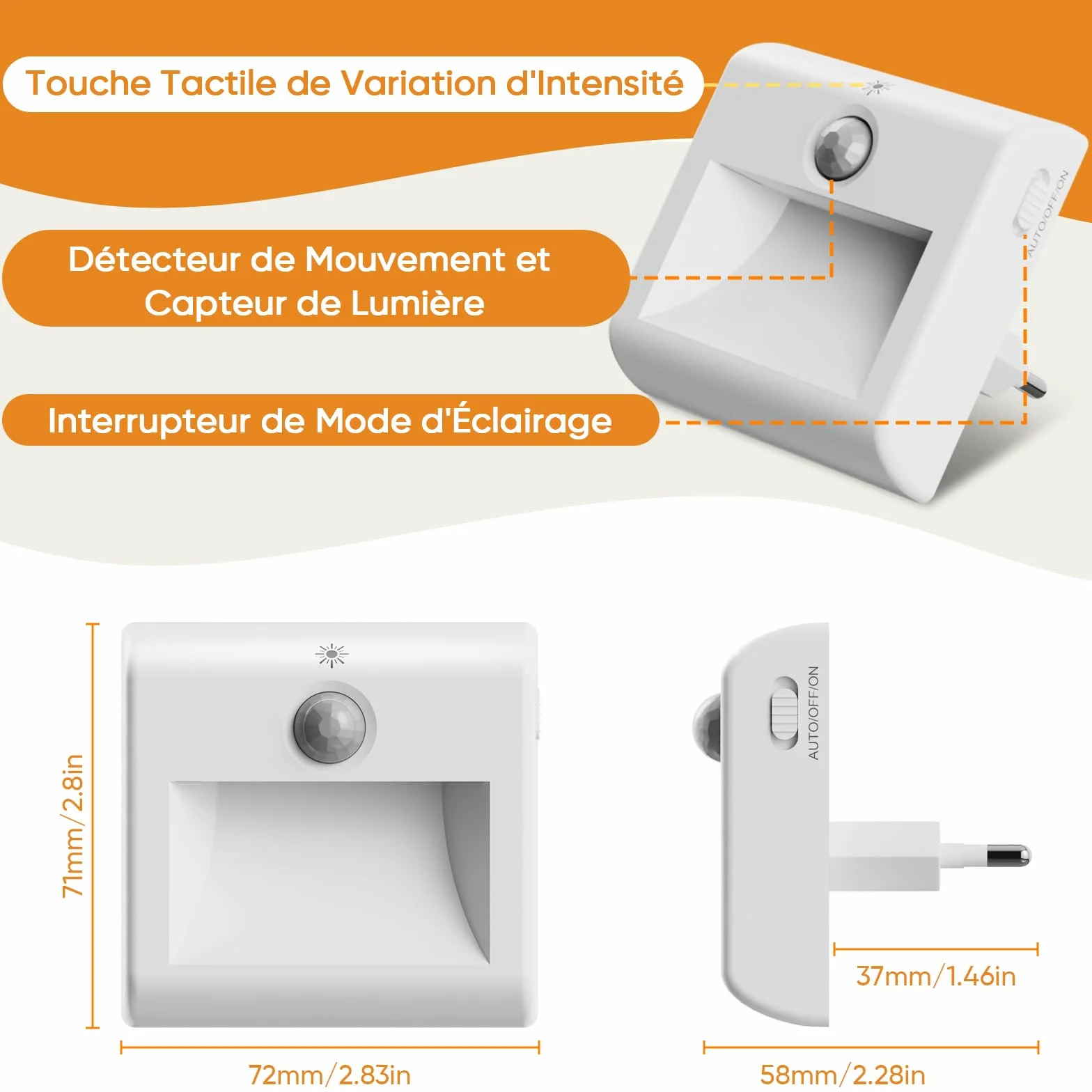 Suright Lot de 2 Veilleuses de Prise avec Détecteur de Mouvement, Lumière Blanc Chaud, 3 Modes Gradation pour Enfants