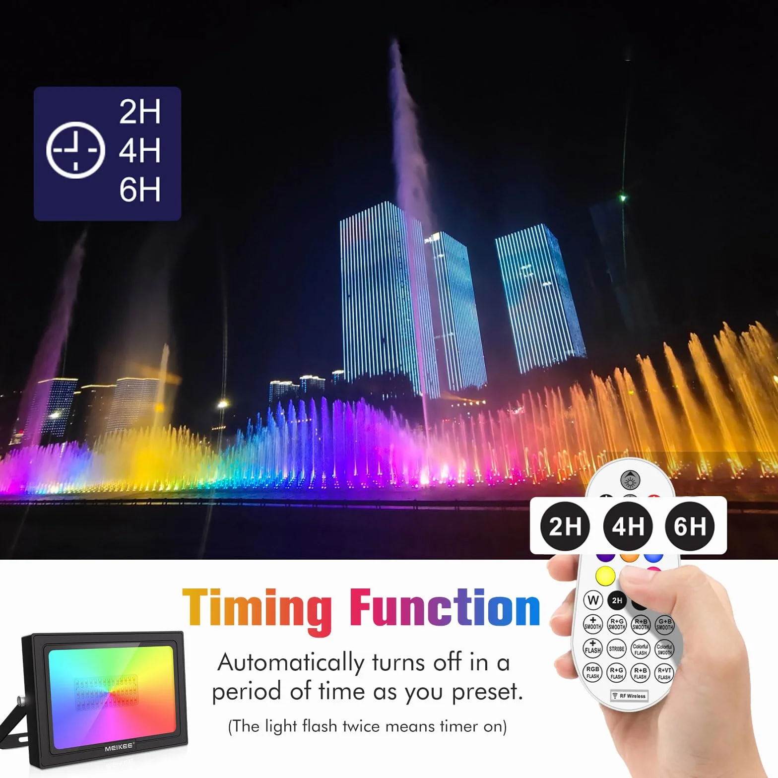 Projecteur LED RGB Exterieur 60W IP66 MEIKEE 10 Couleurs 12 Modes avec Télécommande