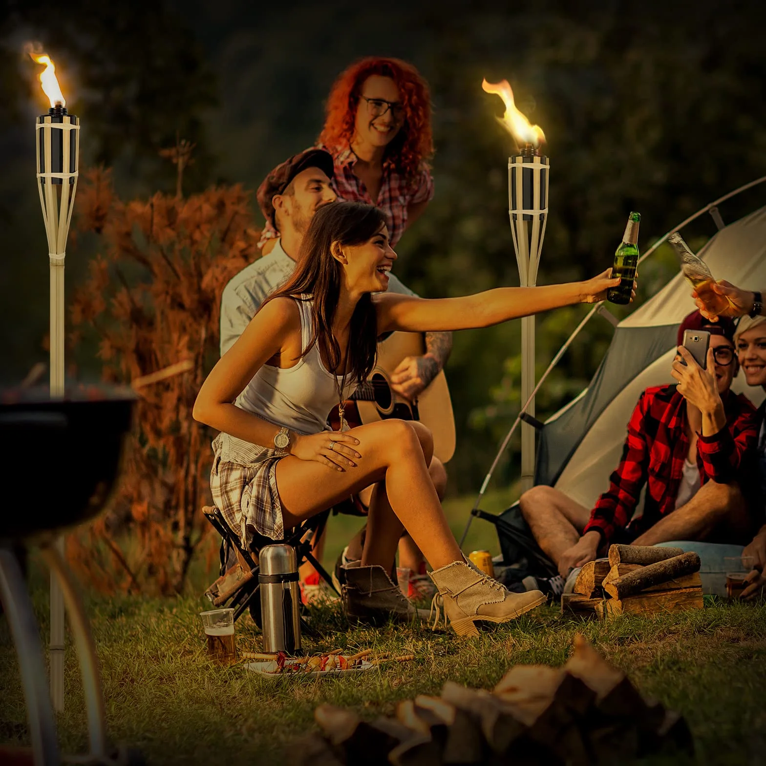 Lot de 12 torches de jardin en bambou 90 cm - Torches à huile avec mèche - Décoration extérieur - Lampe à huile pour fêtes