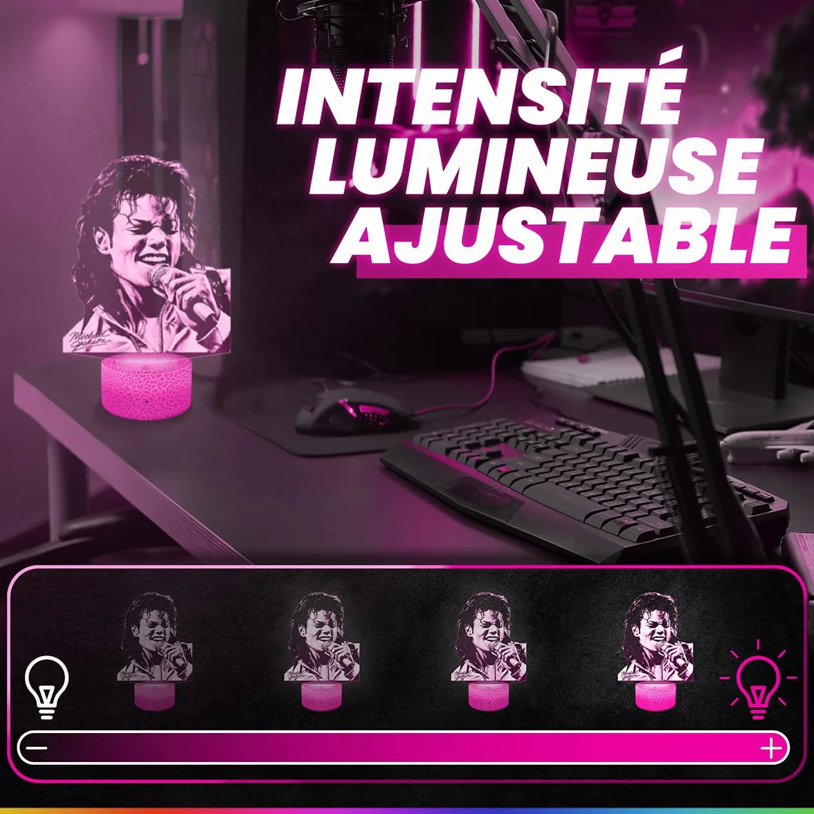 Lampe 3D Michael Jackson Effet Hologramme Veilleuse Tactile LED Idée Cadeau Fan Musique