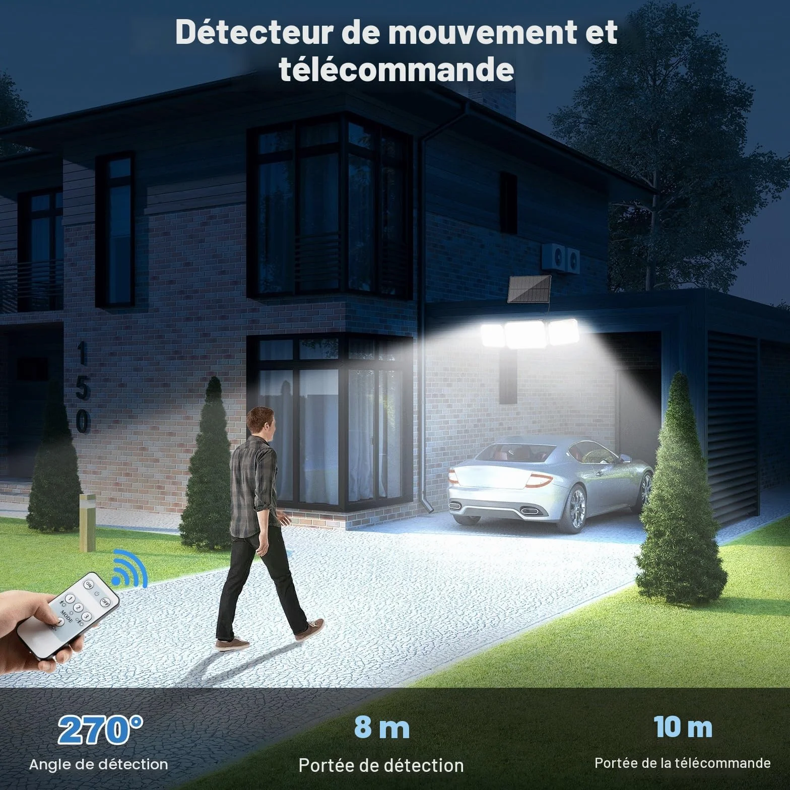Lampe Solaire Extérieur avec Détecteur de Mouvement 7000K 2000mAh IP67 Étanche
