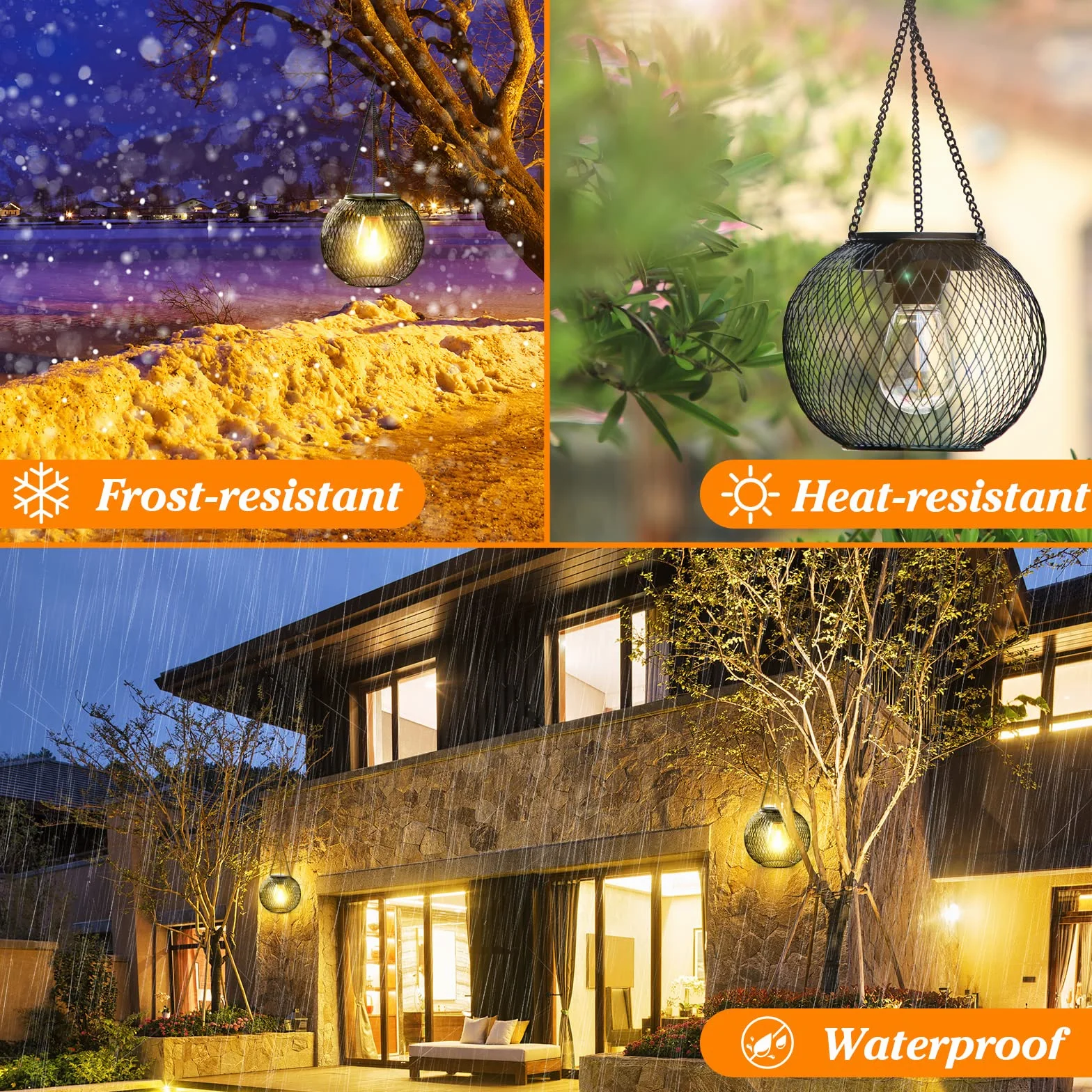 Lanterne Solaire Extérieur IP65 Lampe Suspendue Métal Jardin