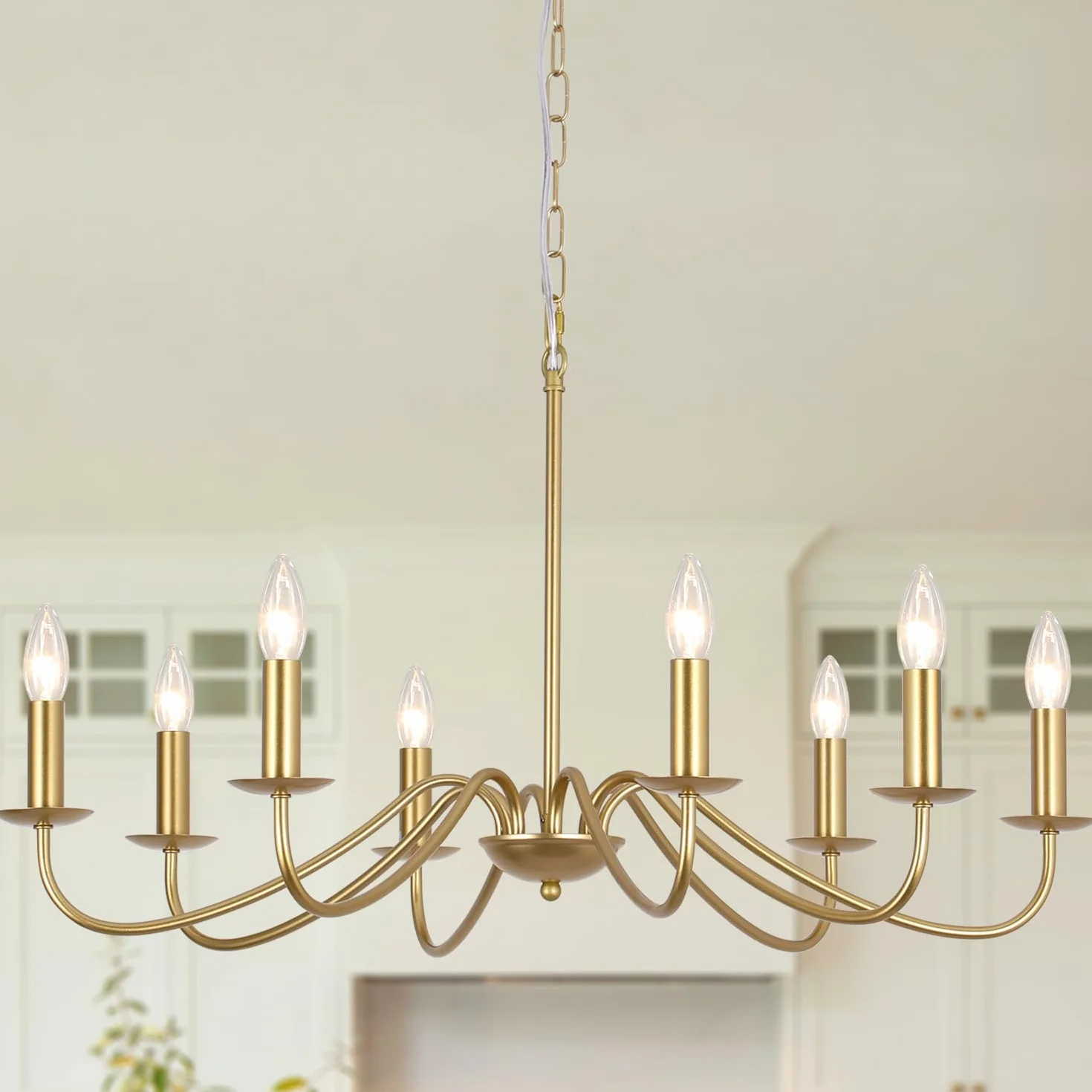 Lustre Doré Vintage, 8 Lumières Plafonnier Dore Moderne Suspension Luminaire Industriel Lustre Salon Chambre Salle à Manger Couloir Cuisine Entree - Ampoule E14 (Non Incluses)
