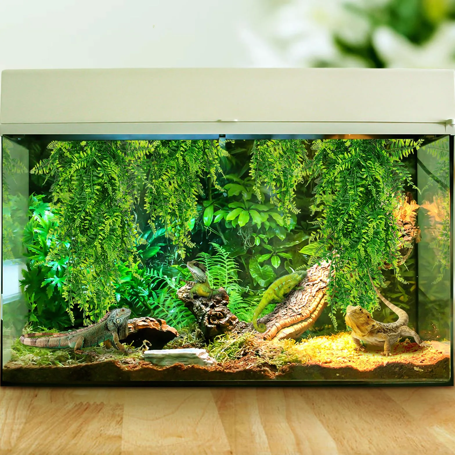 QUOZUO 2 Plantes Suspendues Artificielles Terrarium Décoration pour Lézard Escalade Caméléon Gecko Serpents