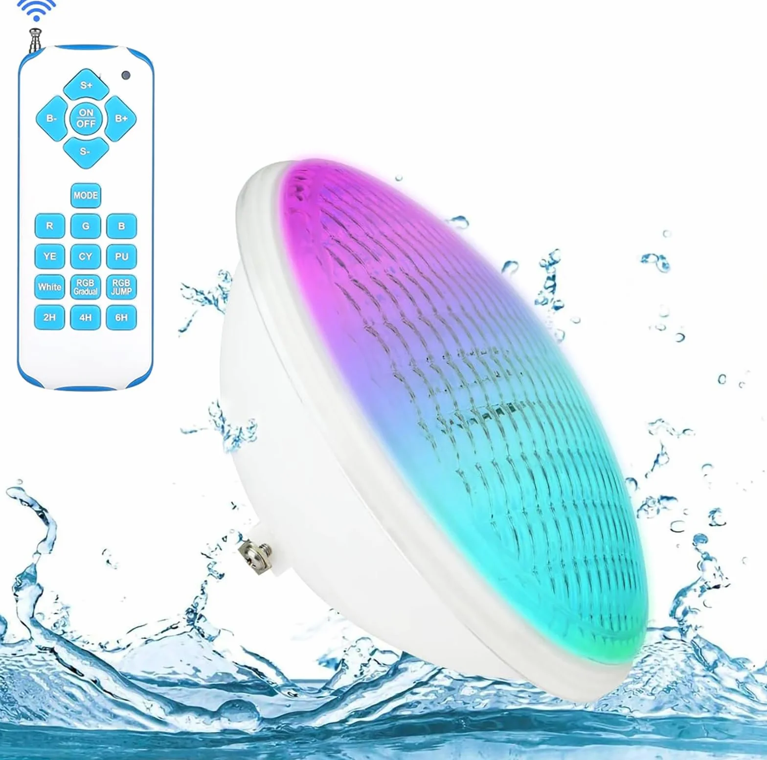 Lampe Piscine PAR56 LED RVB 20W 12V AC/DC avec Télécommande, 12 Modes, Minuterie 2/4/6H