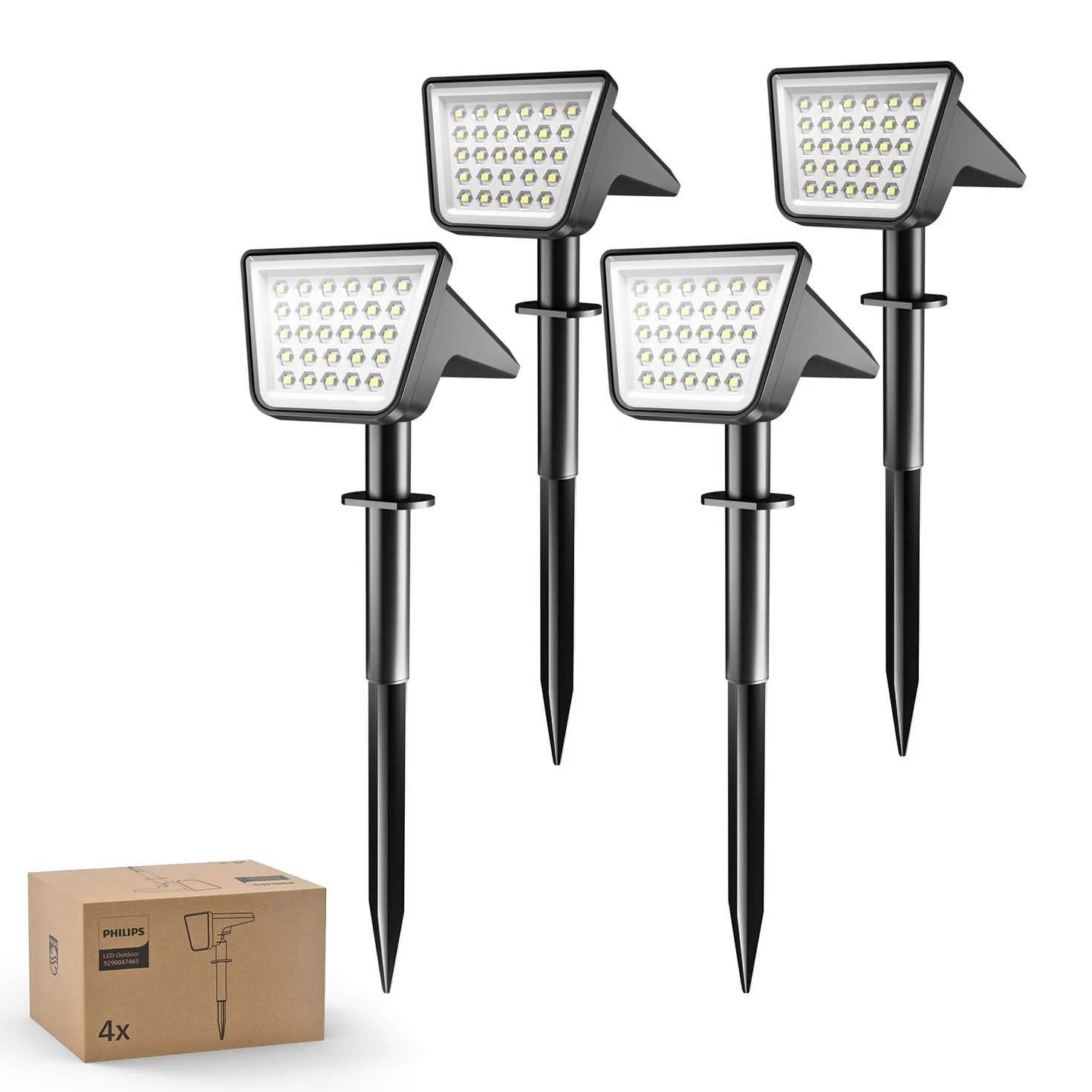 Philips Lot de 4 Projecteurs Solaires d'Extérieur 28 LED 7500K Étanches
