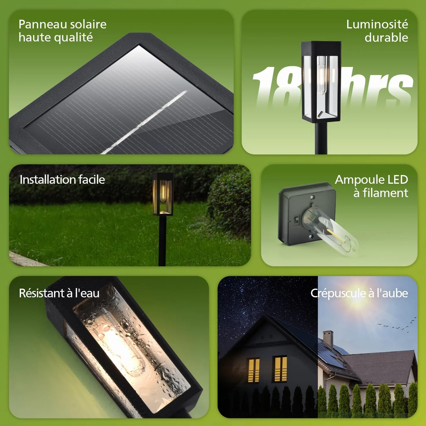 Philips Lot de 8 Lampes Solaires LED pour Allées Jardin, Verre Métal, 3000K Blanc Chaud, Étanche