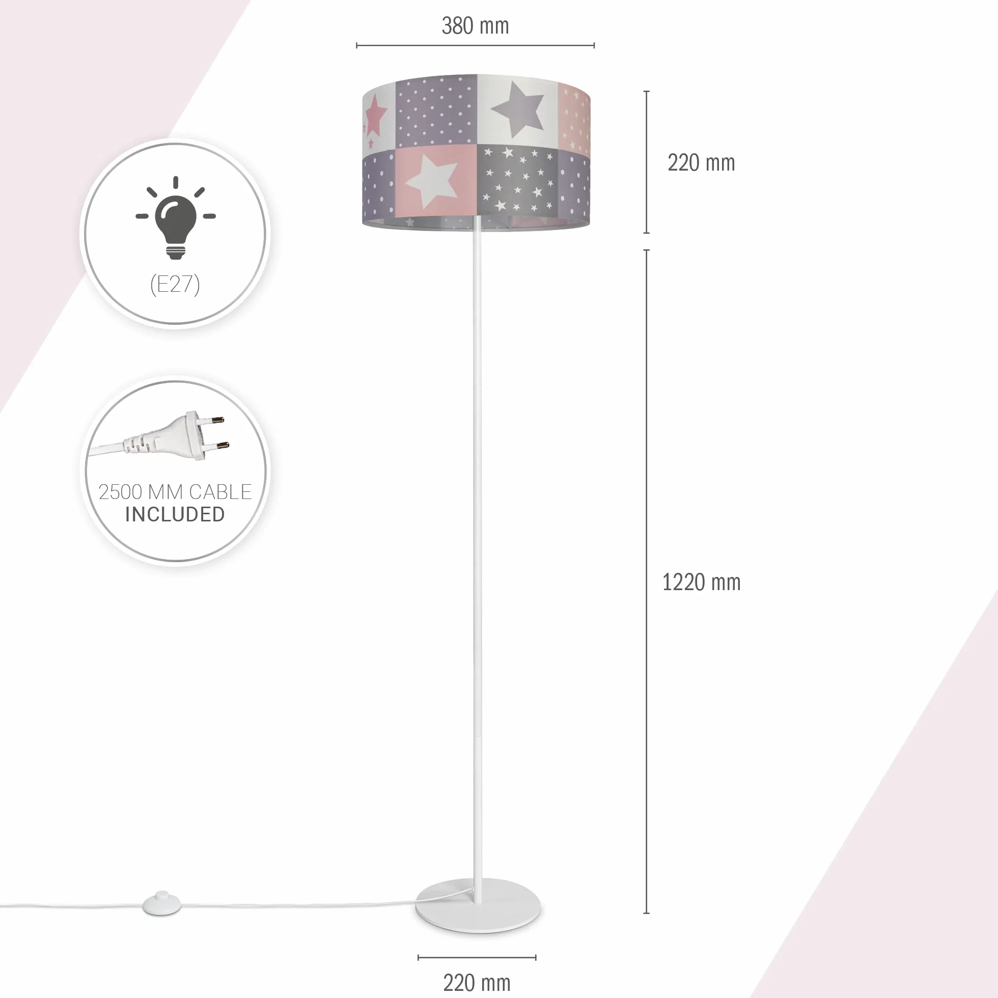 Paco Home Lampadaire Chambre Enfant Abat-Jour Rond Tissu E27