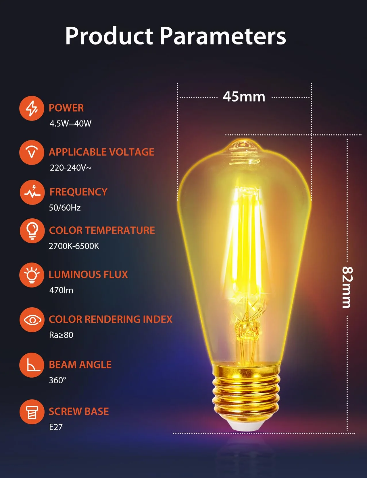 Aigostar Ampoule Connectée Alexa E27 Bluetooth Mesh ST64 LED Edison Vintage Dimmable 6W 2700K-6500K 4 Unité avec Passerelle et Télécommande