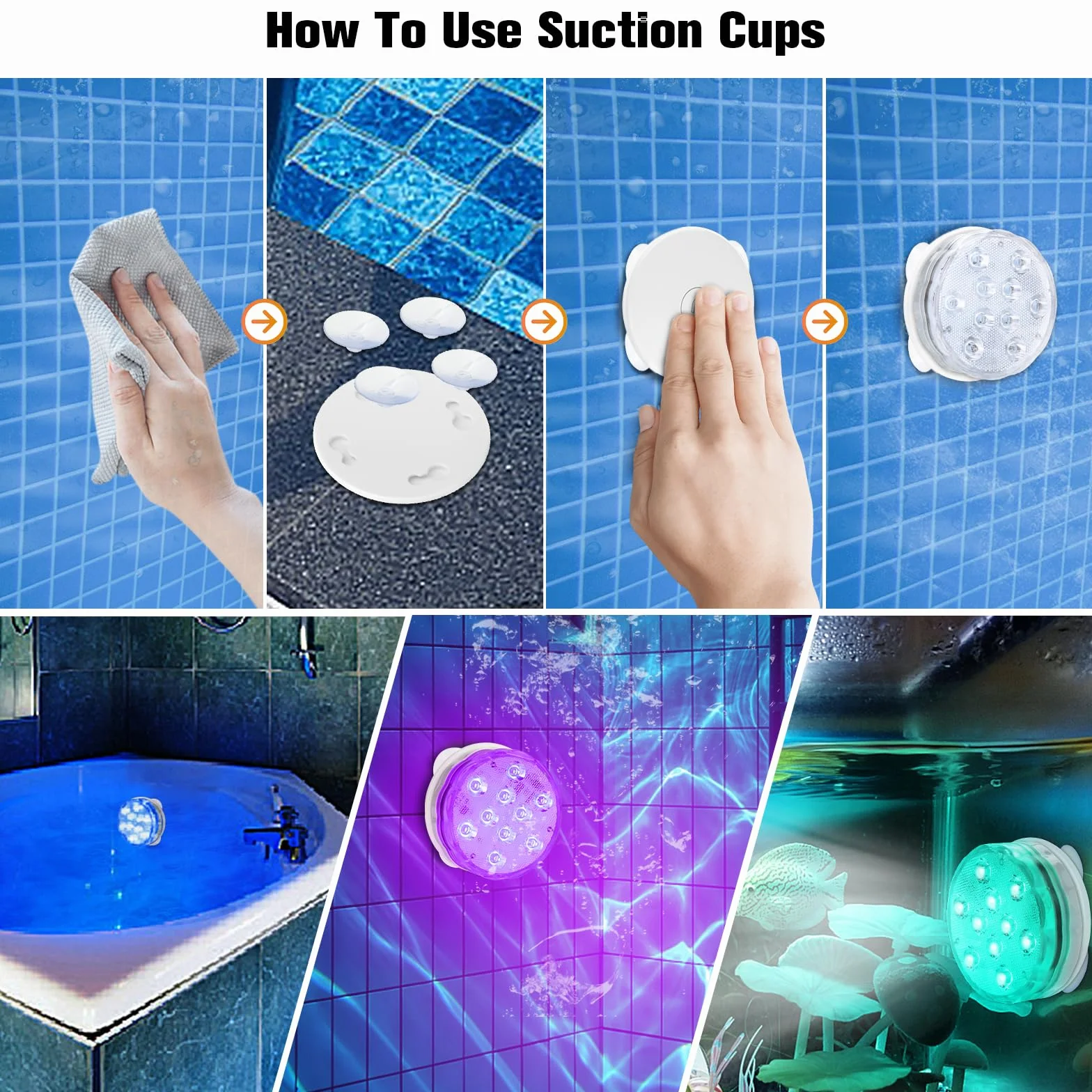 Lampes LED submersibles rechargeables avec télécommande, changement de couleur, étanches pour aquarium piscine douche jacuzzi