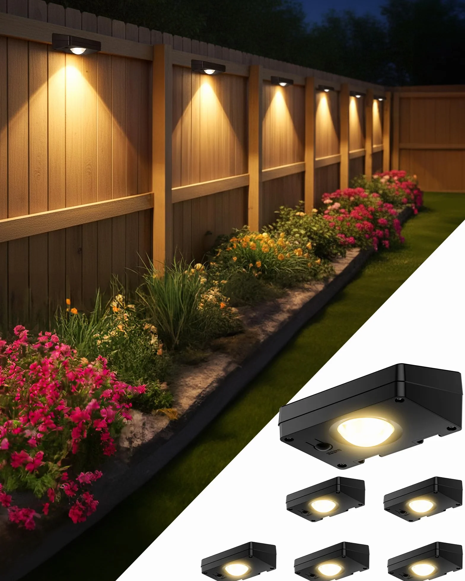 Applique Solaire Exterieur 6PCS, Lampe Solaire Spot Murale Extérieur, 3 Températures de Couleur, IP65 Étanche
