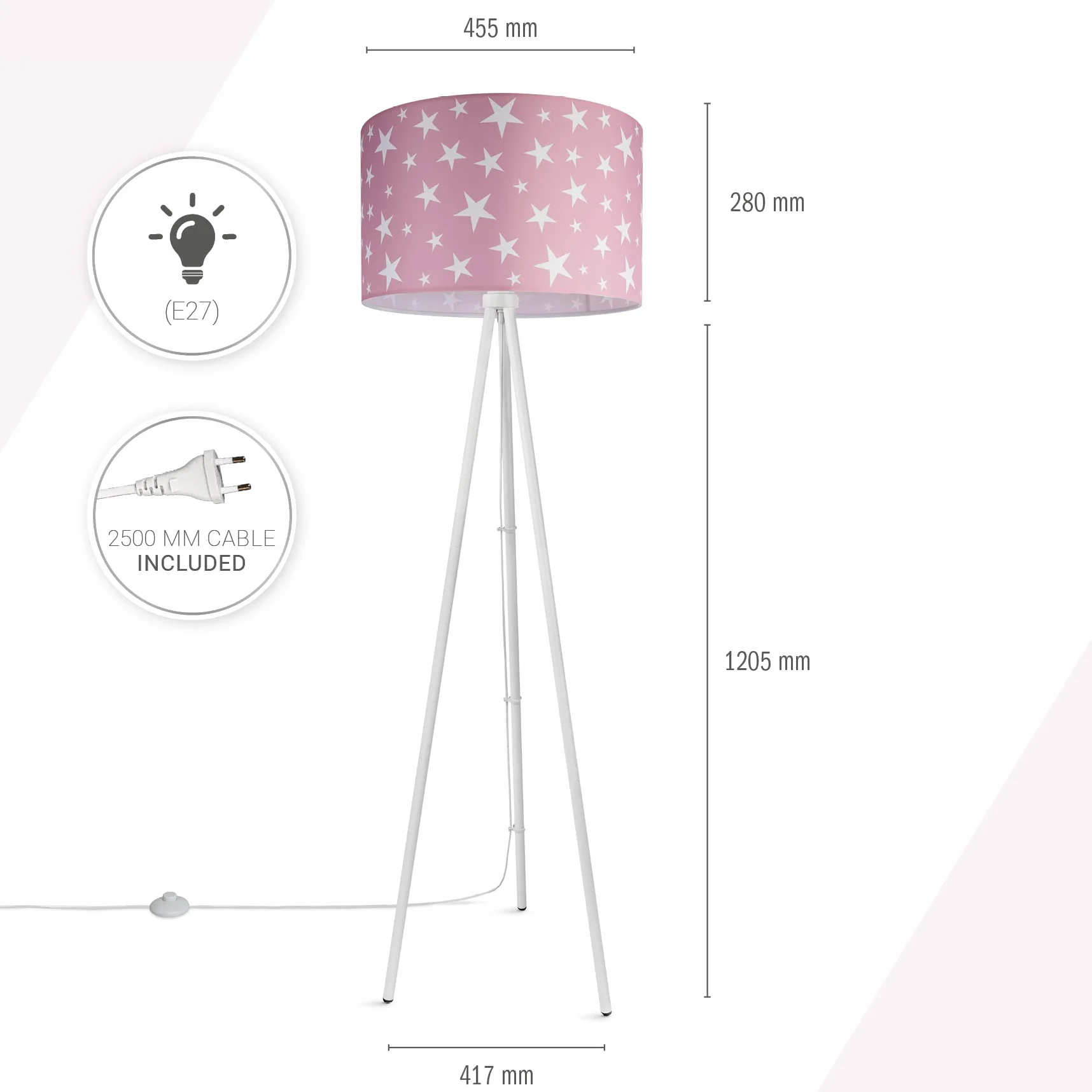 Paco Home Lampadaire Trépied Abat-Jour Tissu Rond Étoiles Lune E27