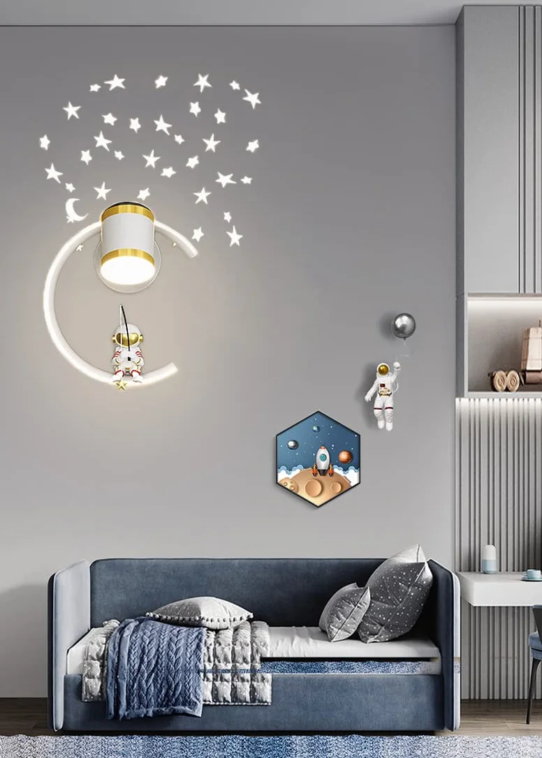 Lampe Murale LED 12W Dimmable Moderne Applique Murale Astronaute Lumière Chambre Enfant Garçon Fille Salon Veilleuse