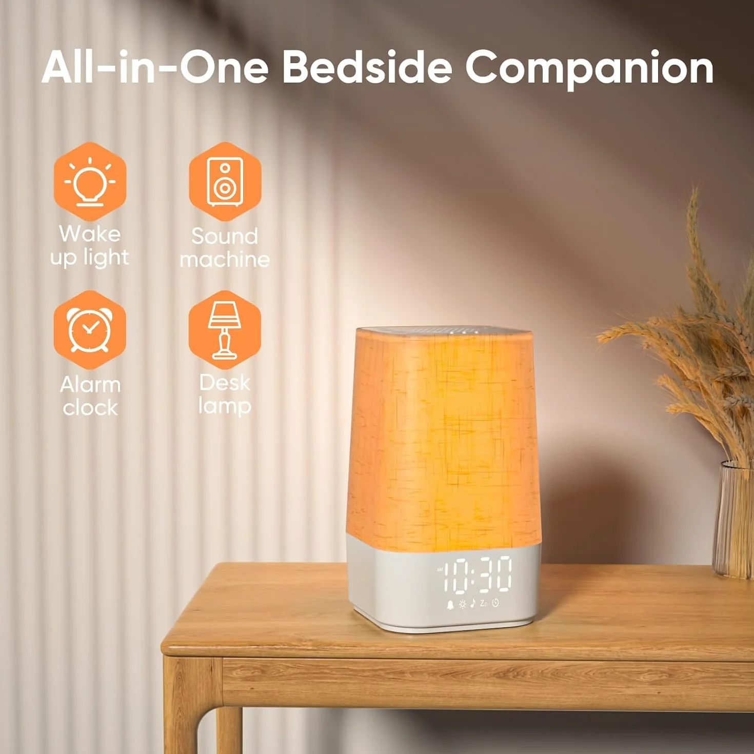 Réveil Lumineux Simulateur d'Aube avec 30 Sons, Lampe de Chevet à Intensité Variable, Charge, Snooze, Minuteur