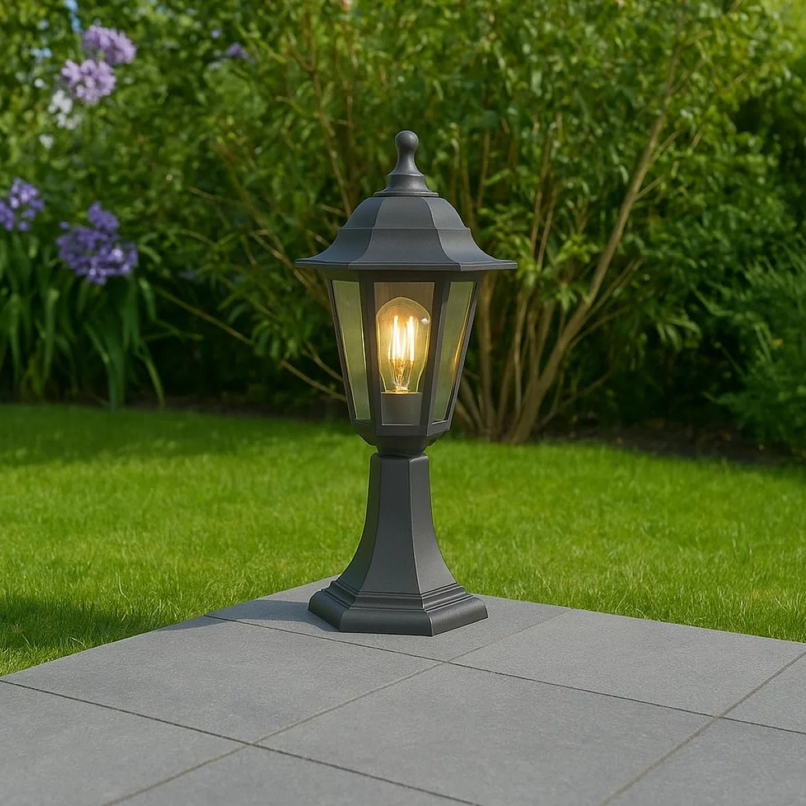 CGC Lighting latarnia ogrodowa czarna słup lampa LED na zewnątrz