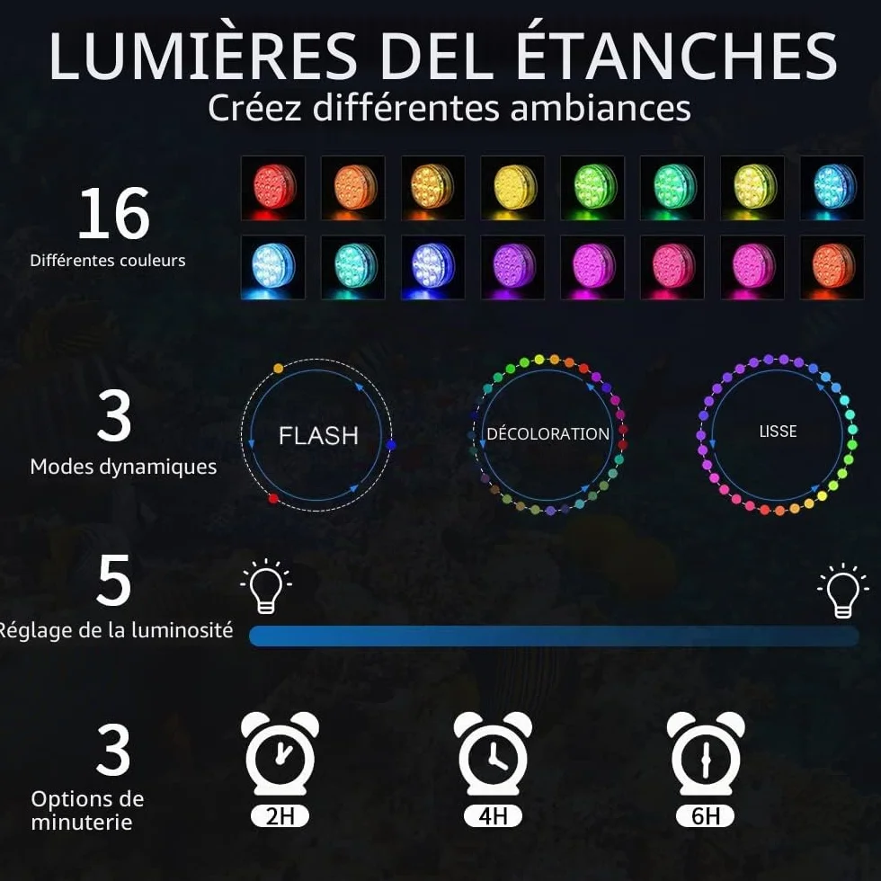 Lumière LED Submersible IP68 avec Télécommande RF pour Piscine, Spa, Jardin (2 Pièces)