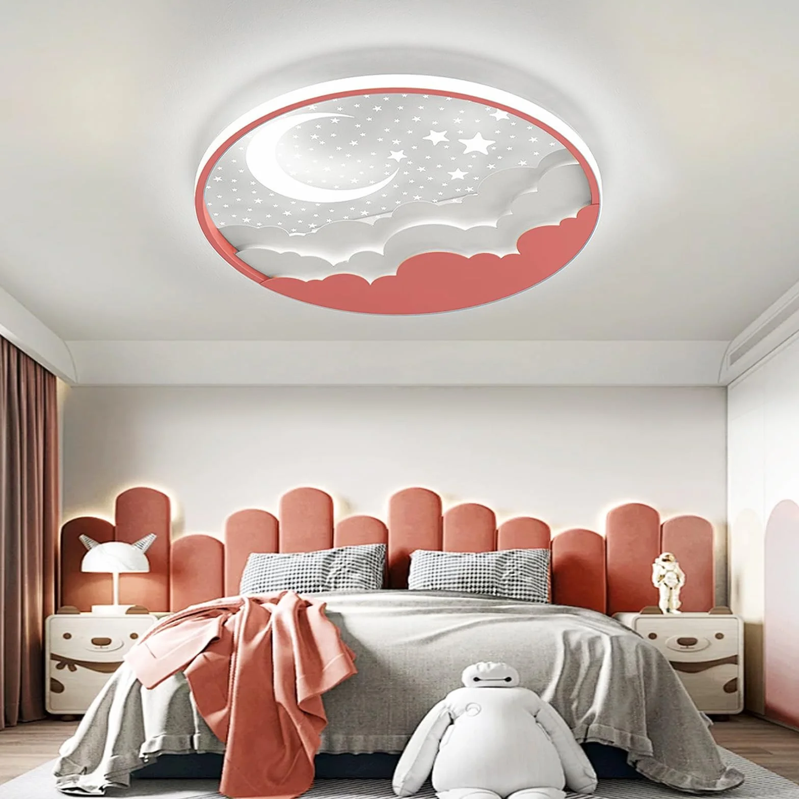 Plafonnier LED Enfant Étoile Lune Dimmable Télécommande 3000-6000K Rose