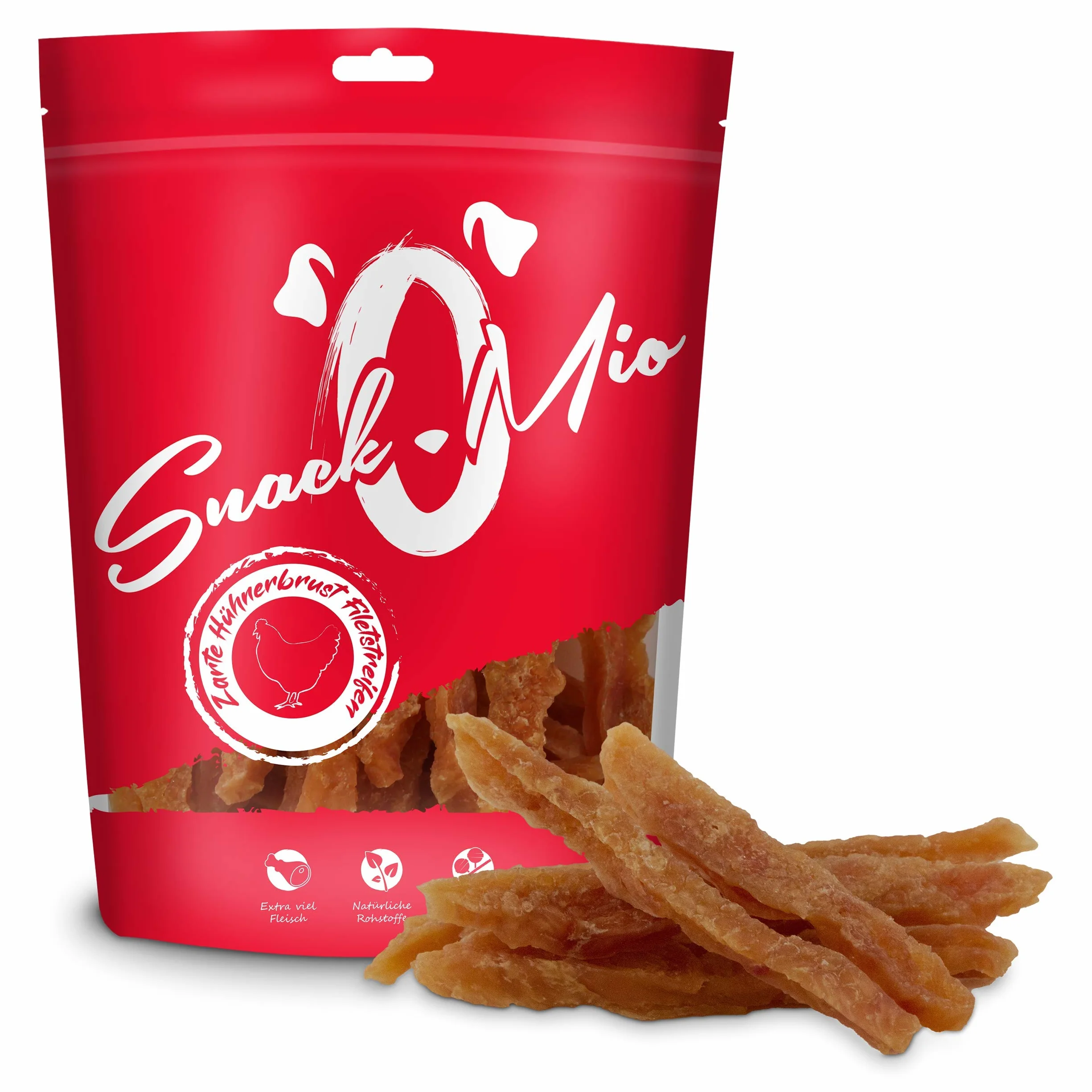 Friandise premium pour chiens SNACKOMIO - Tendres lamelles de filet de poulet sans céréales 500g